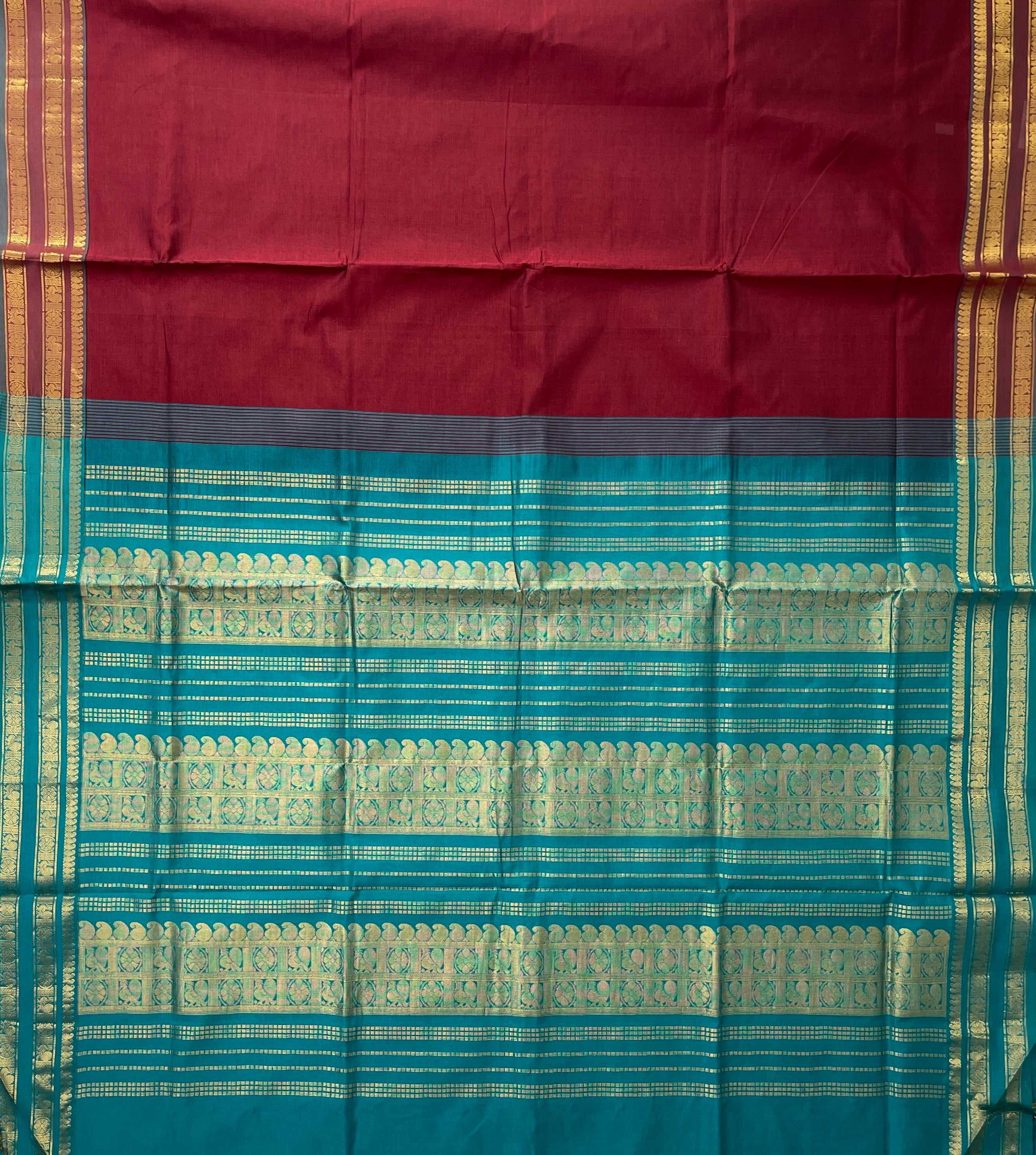 Brown Half Pure Silk Cotton Saree With Plain Pattern