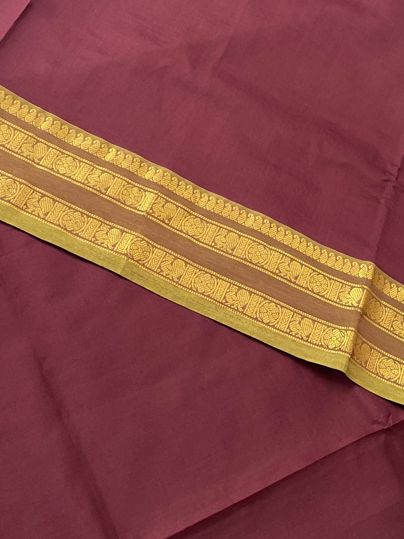 Coffee Brown Half Pure Silk Cotton Saree With Plain Pattern