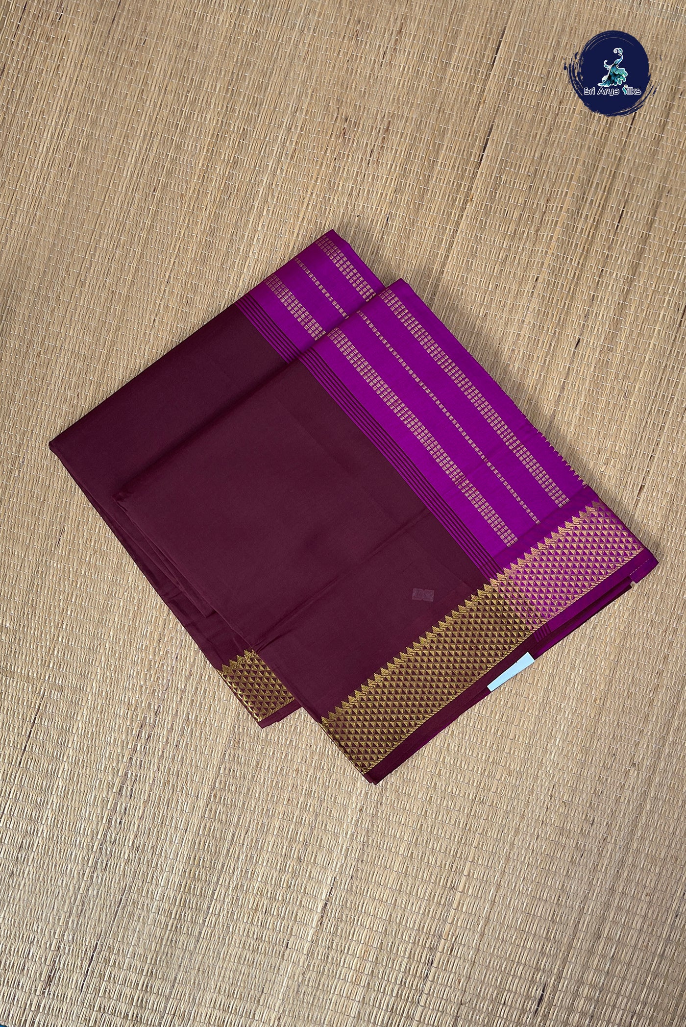 Brown Half Pure Silk Cotton Saree With Plain Pattern