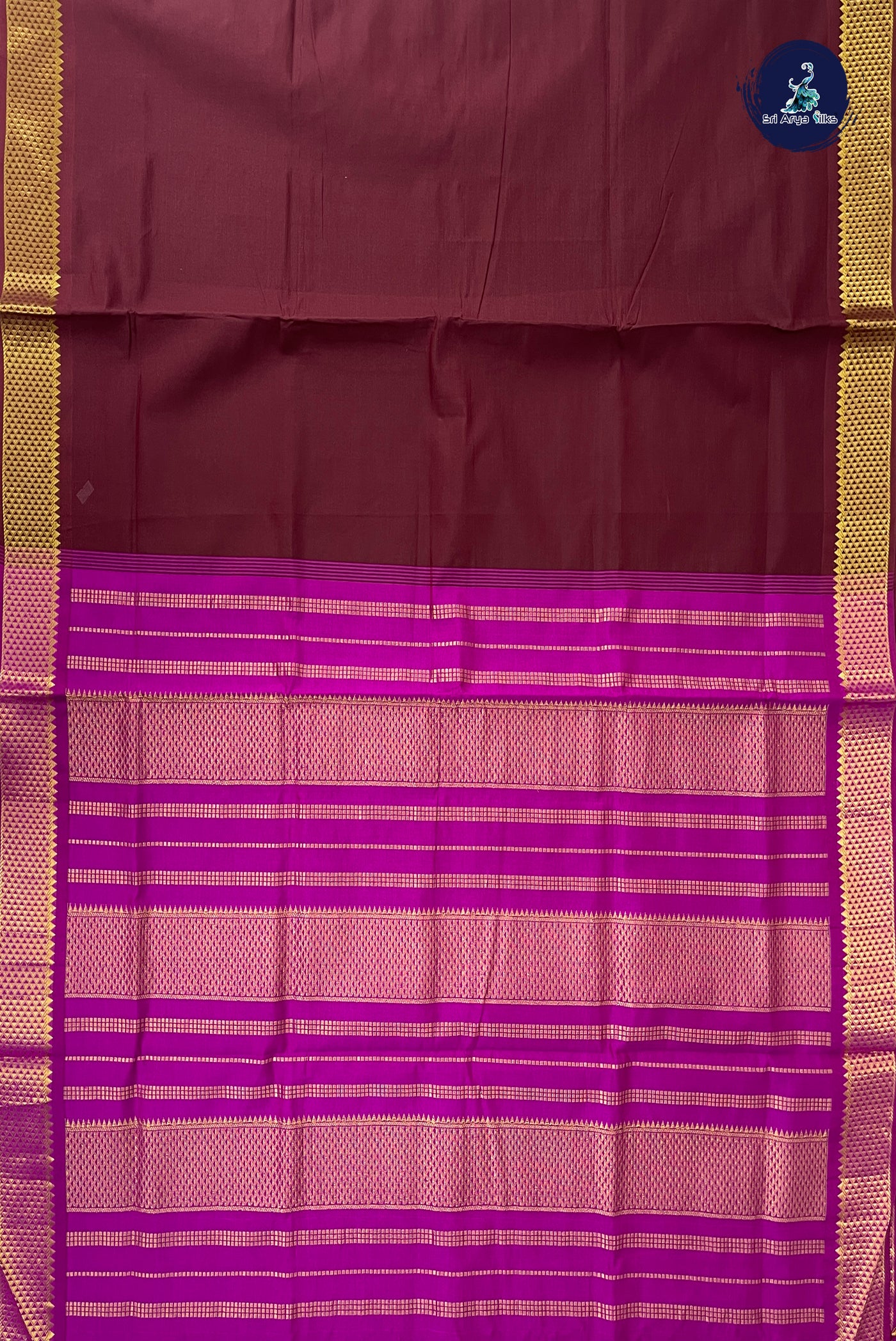 Brown Half Pure Silk Cotton Saree With Plain Pattern