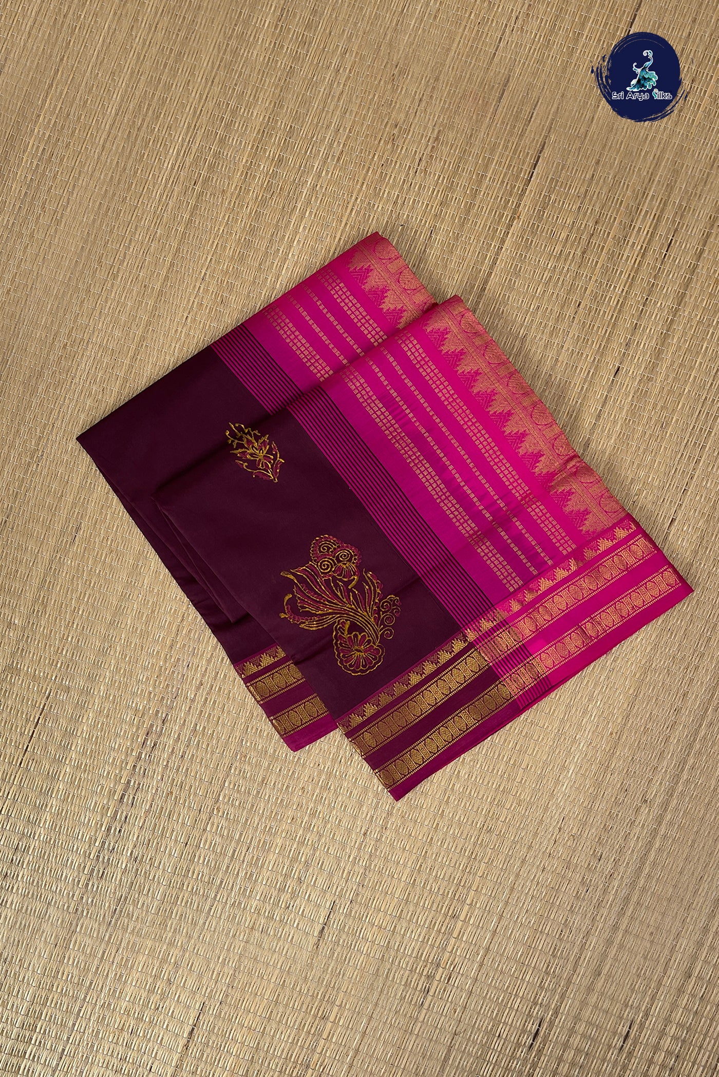 Brown Half Pure Silk Cotton Saree With Printed Pattern