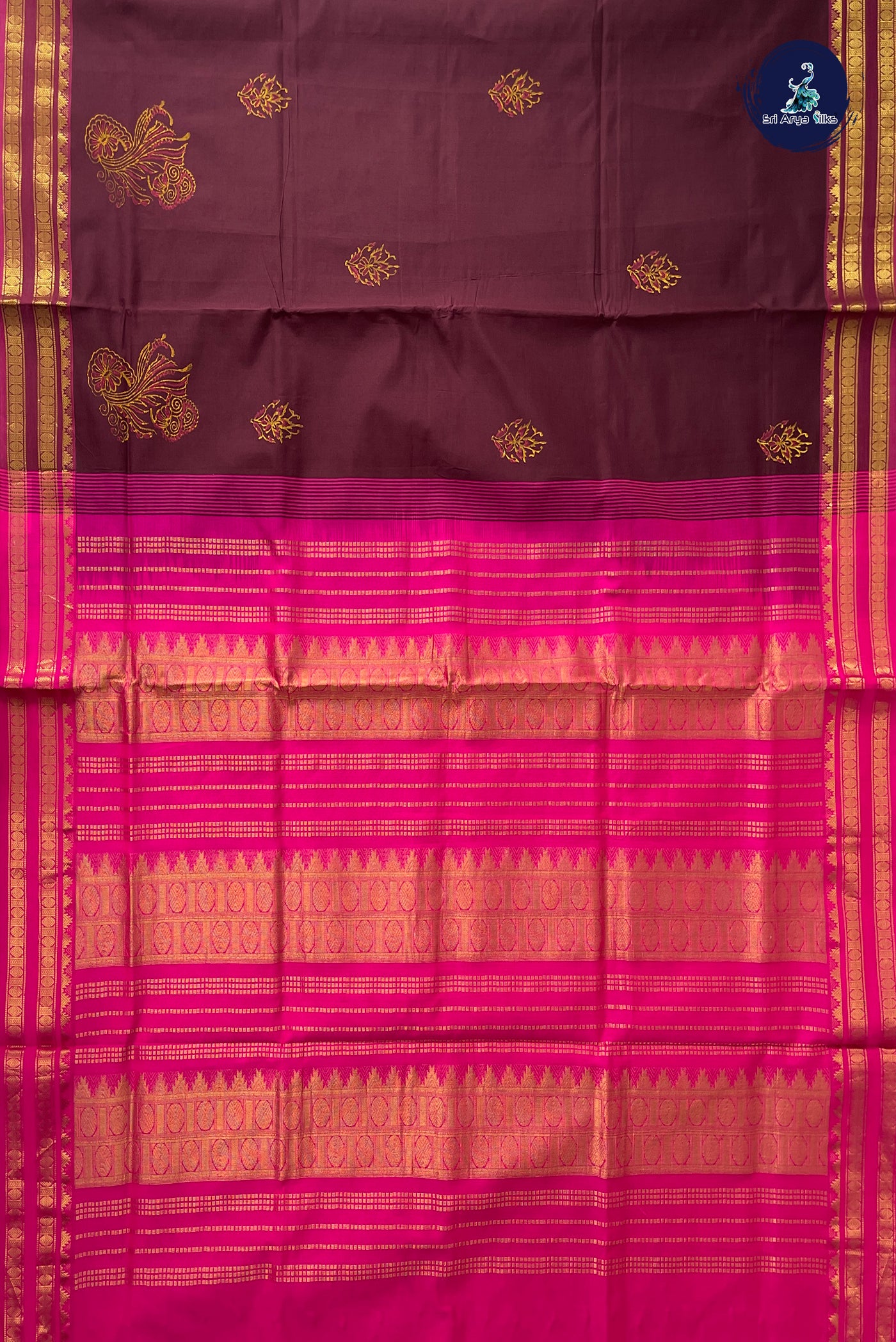 Brown Half Pure Silk Cotton Saree With Printed Pattern