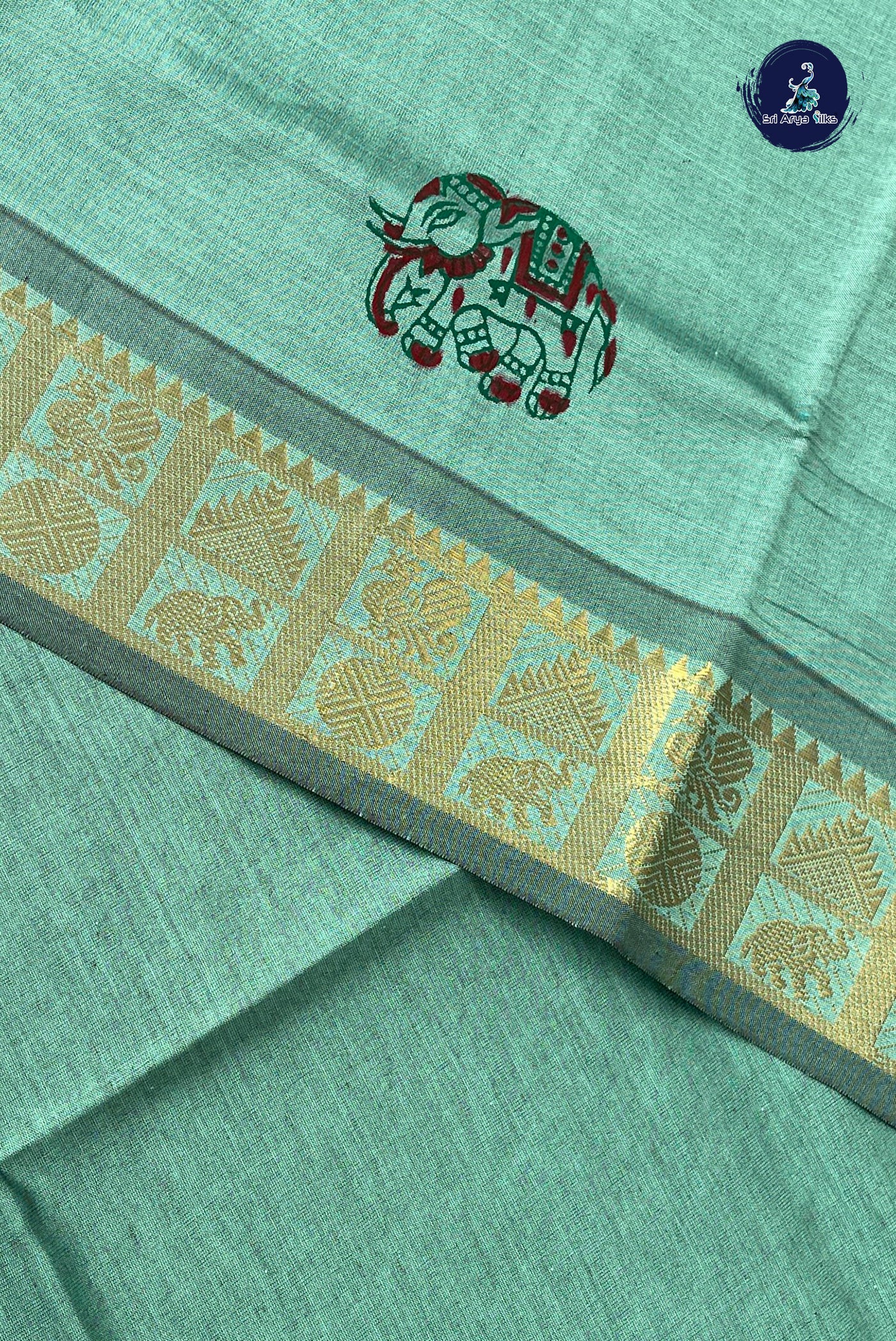 Blue Half Pure Silk Cotton Saree With Printed Pattern