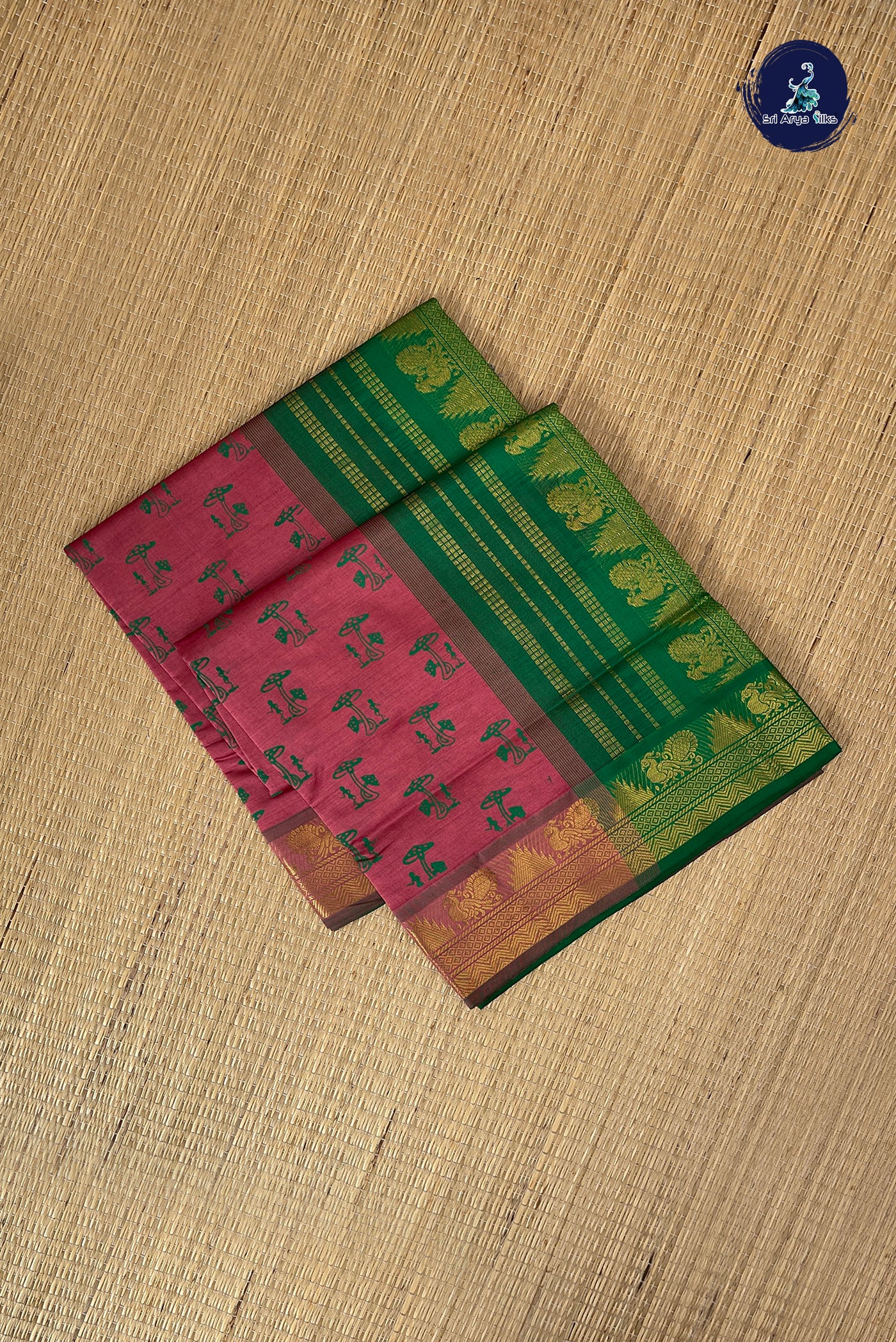 Caramel Shade Half Pure Silk Cotton Saree With Printed Pattern