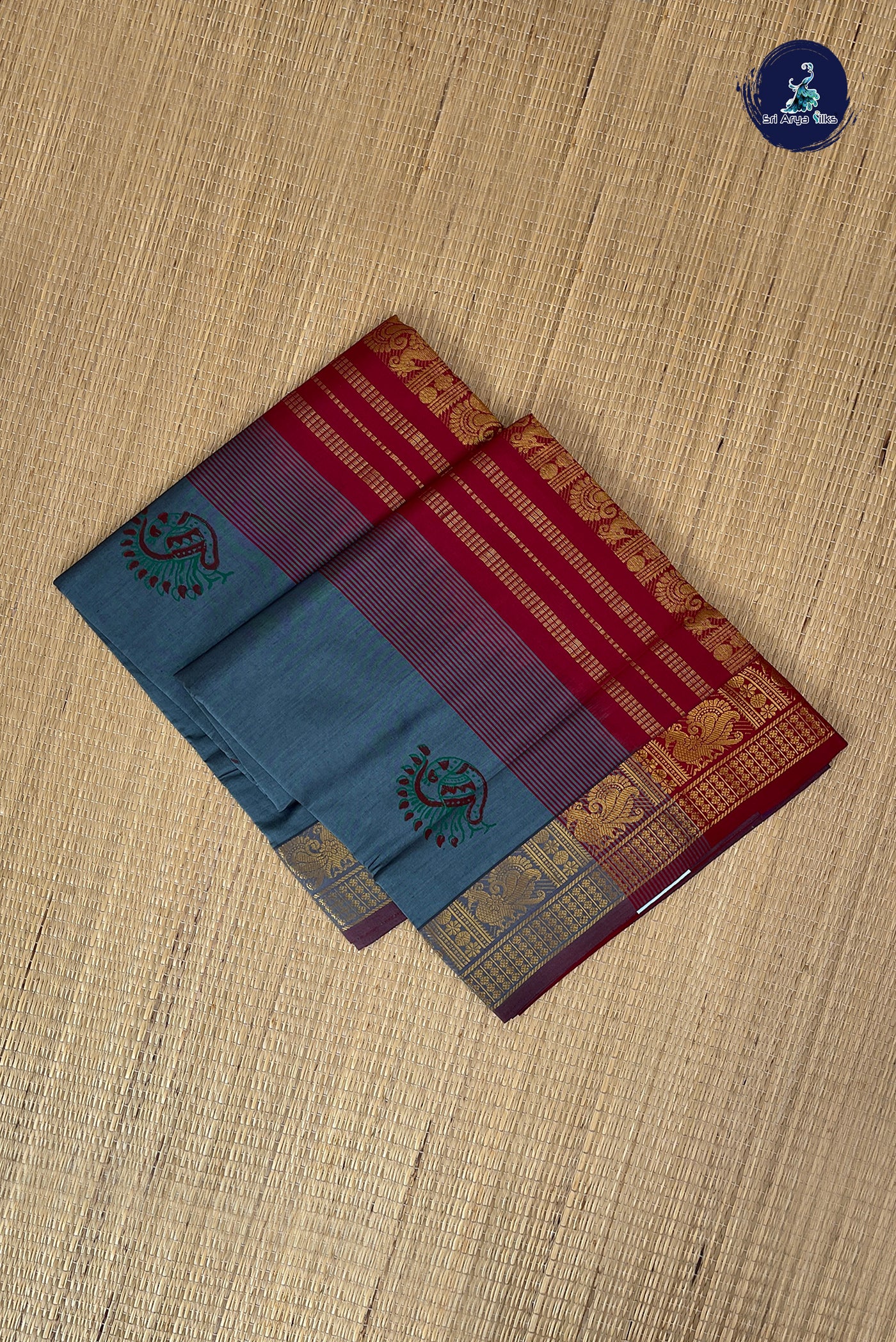 Grey Half Pure Silk Cotton Saree With Printed Pattern