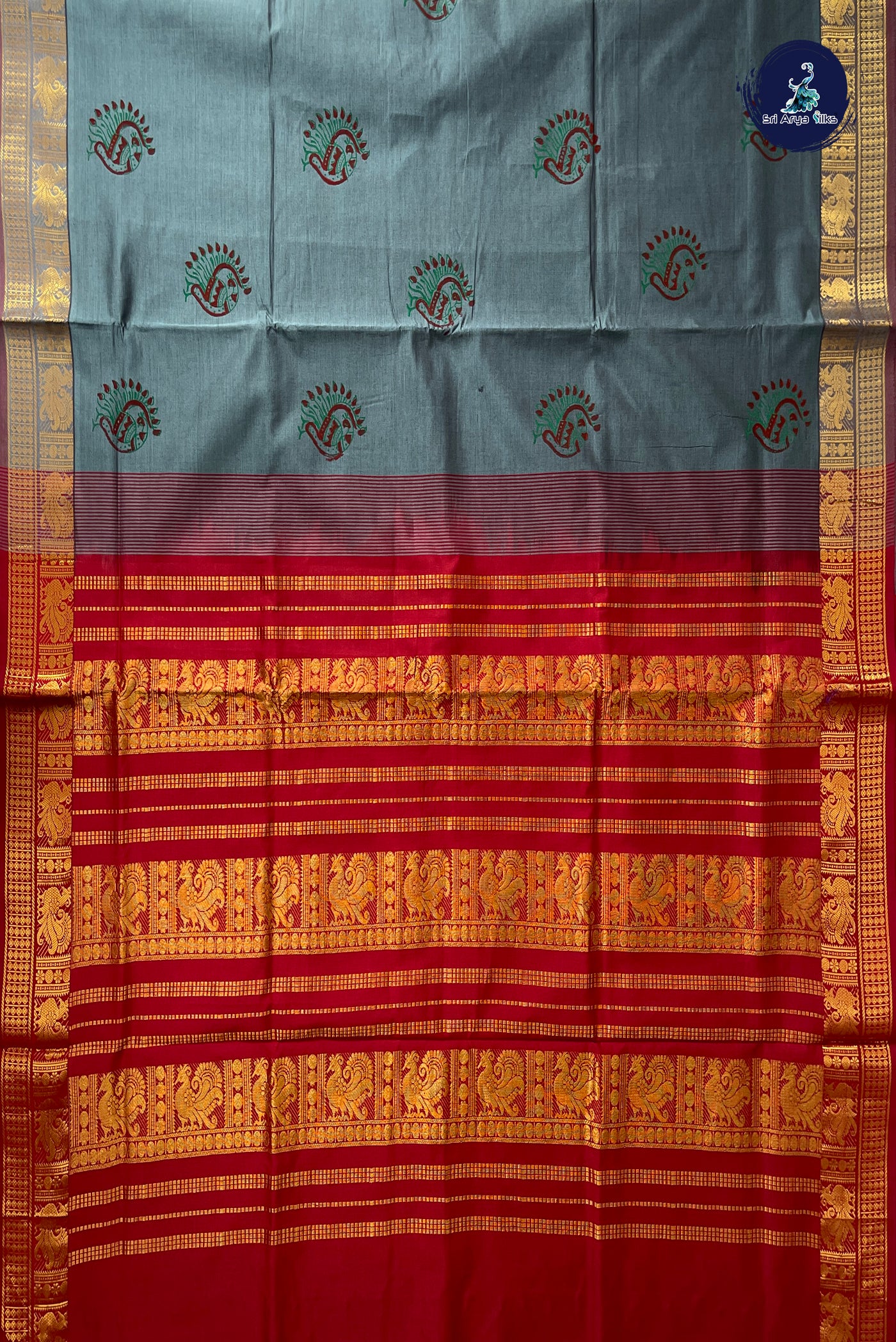 Grey Half Pure Silk Cotton Saree With Printed Pattern