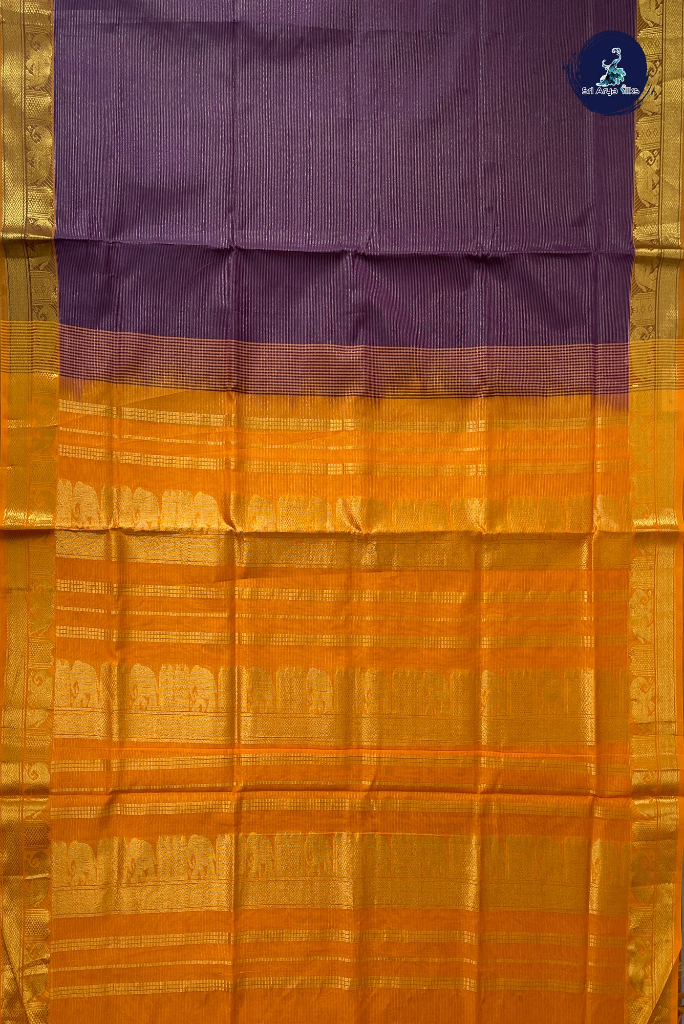 Violet Half Pure Silk Cotton Saree With Vaira Oosi Pattern