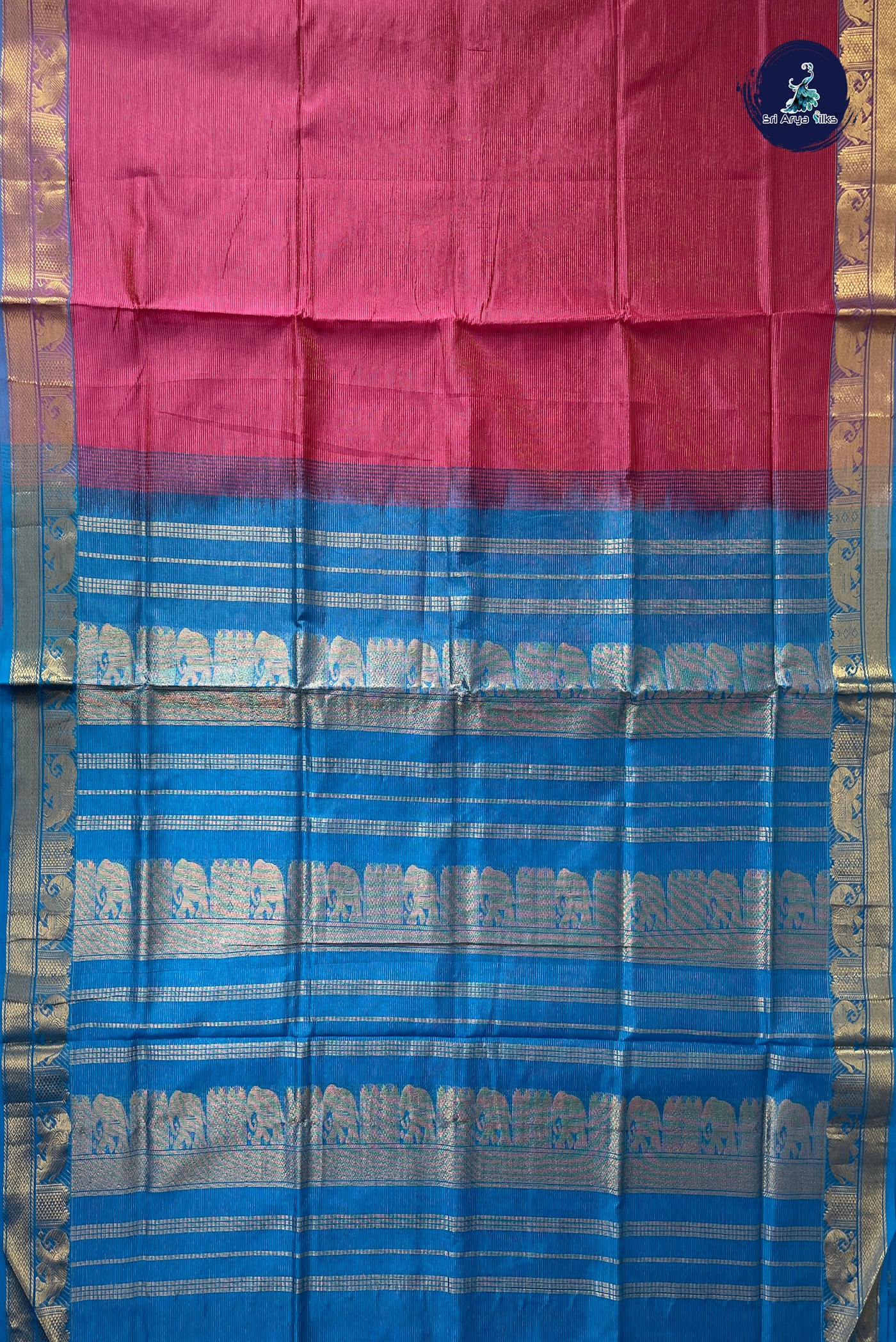 Pink Half Pure Silk Cotton Saree With Vaira Oosi Pattern