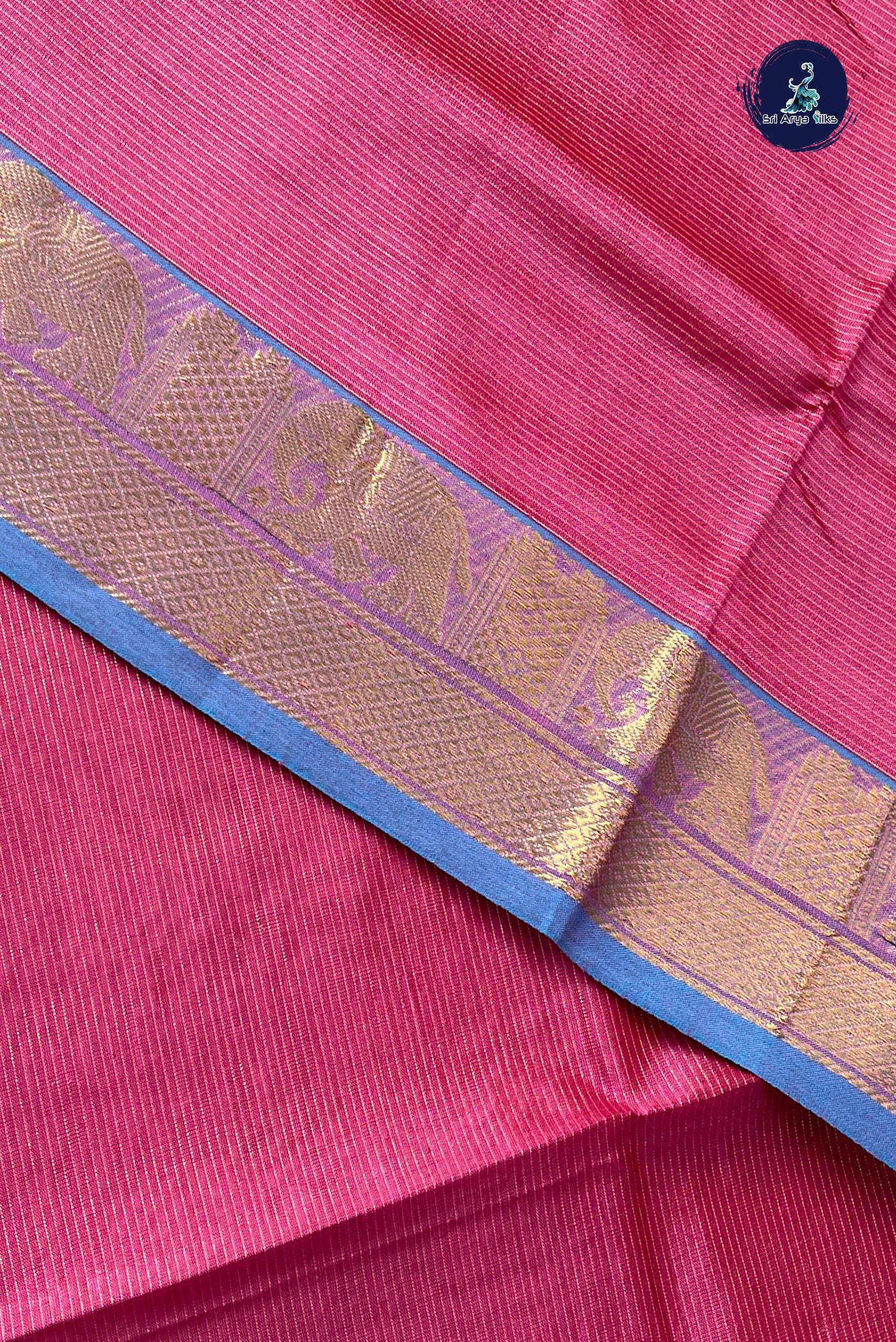 Pink Half Pure Silk Cotton Saree With Vaira Oosi Pattern