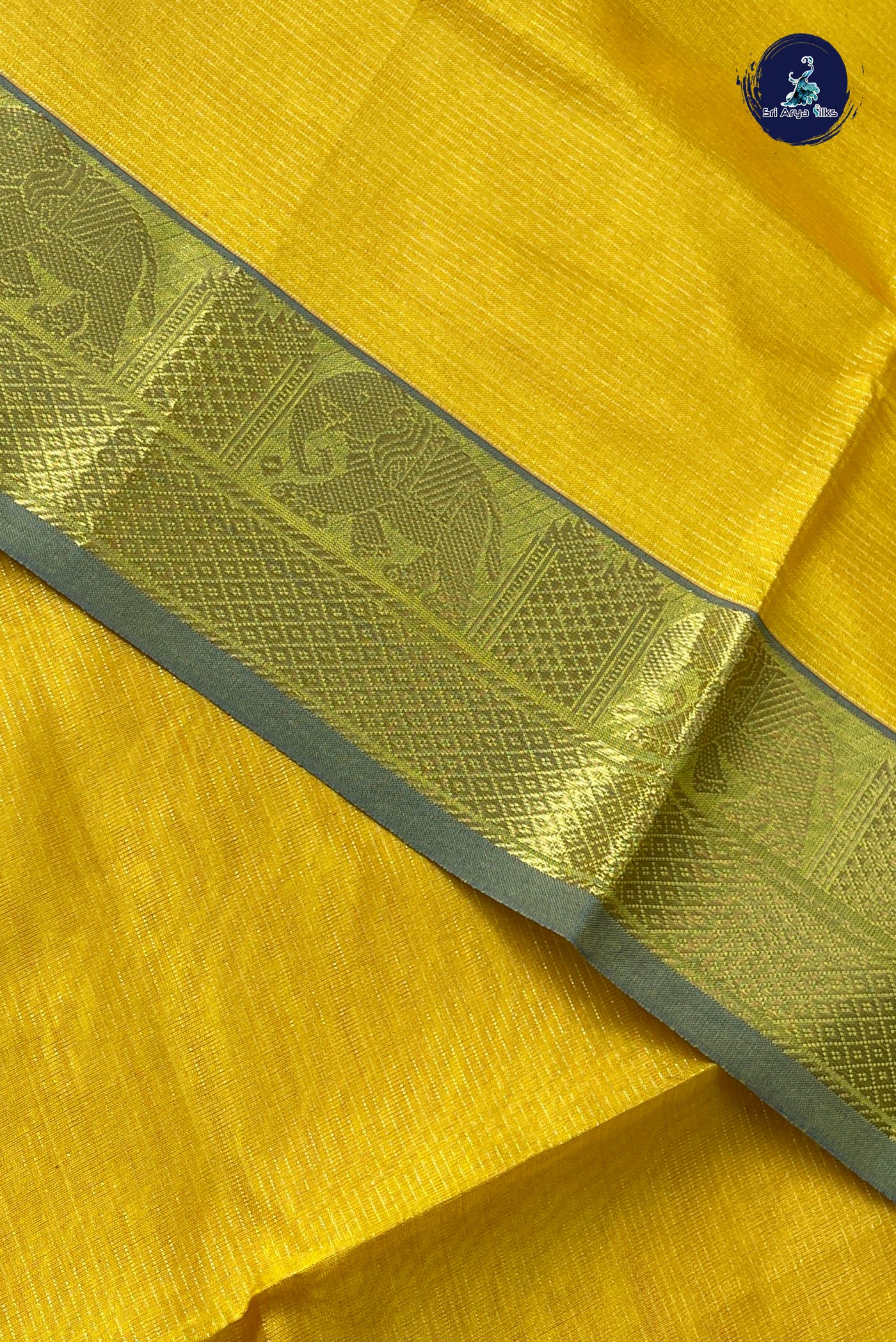 Lemon Yellow Half Pure Silk Cotton Saree With Vaira Oosi Pattern