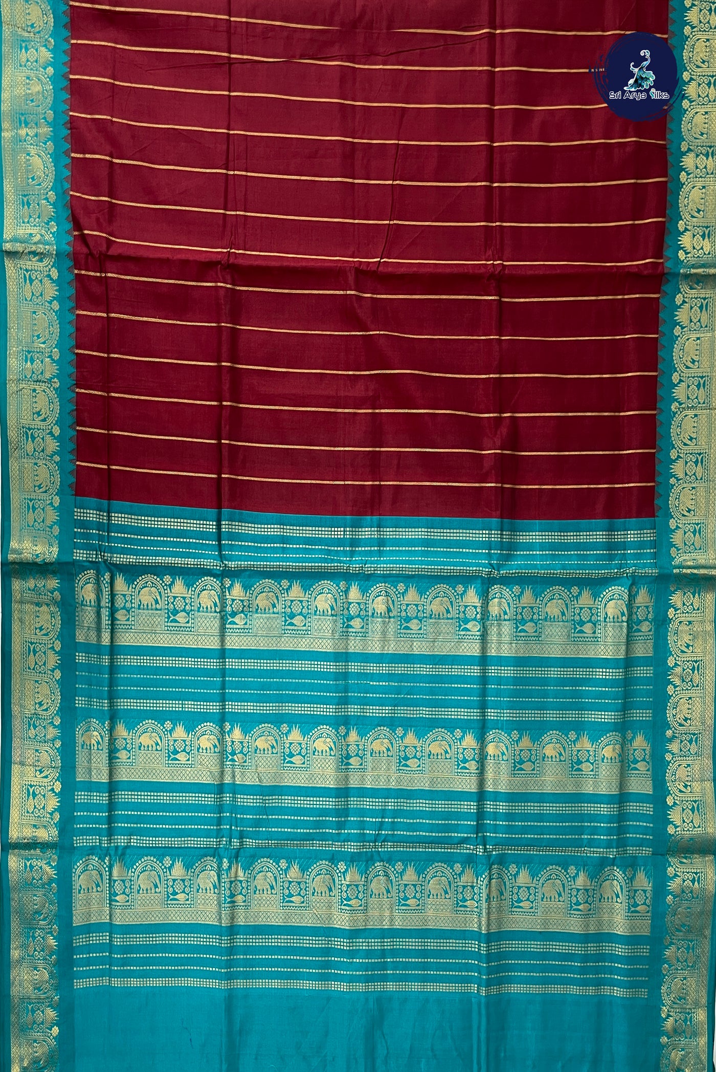Brown Half Pure Silk Cotton Saree With Stripes Pattern