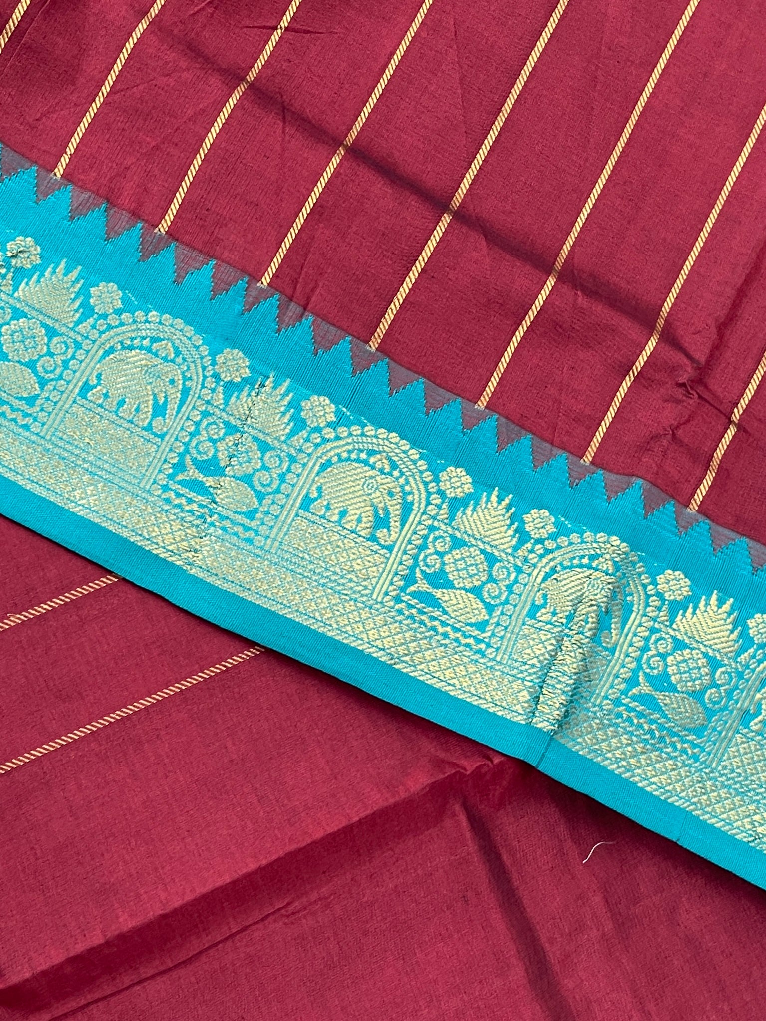 Brown Half Pure Silk Cotton Saree With Stripes Pattern