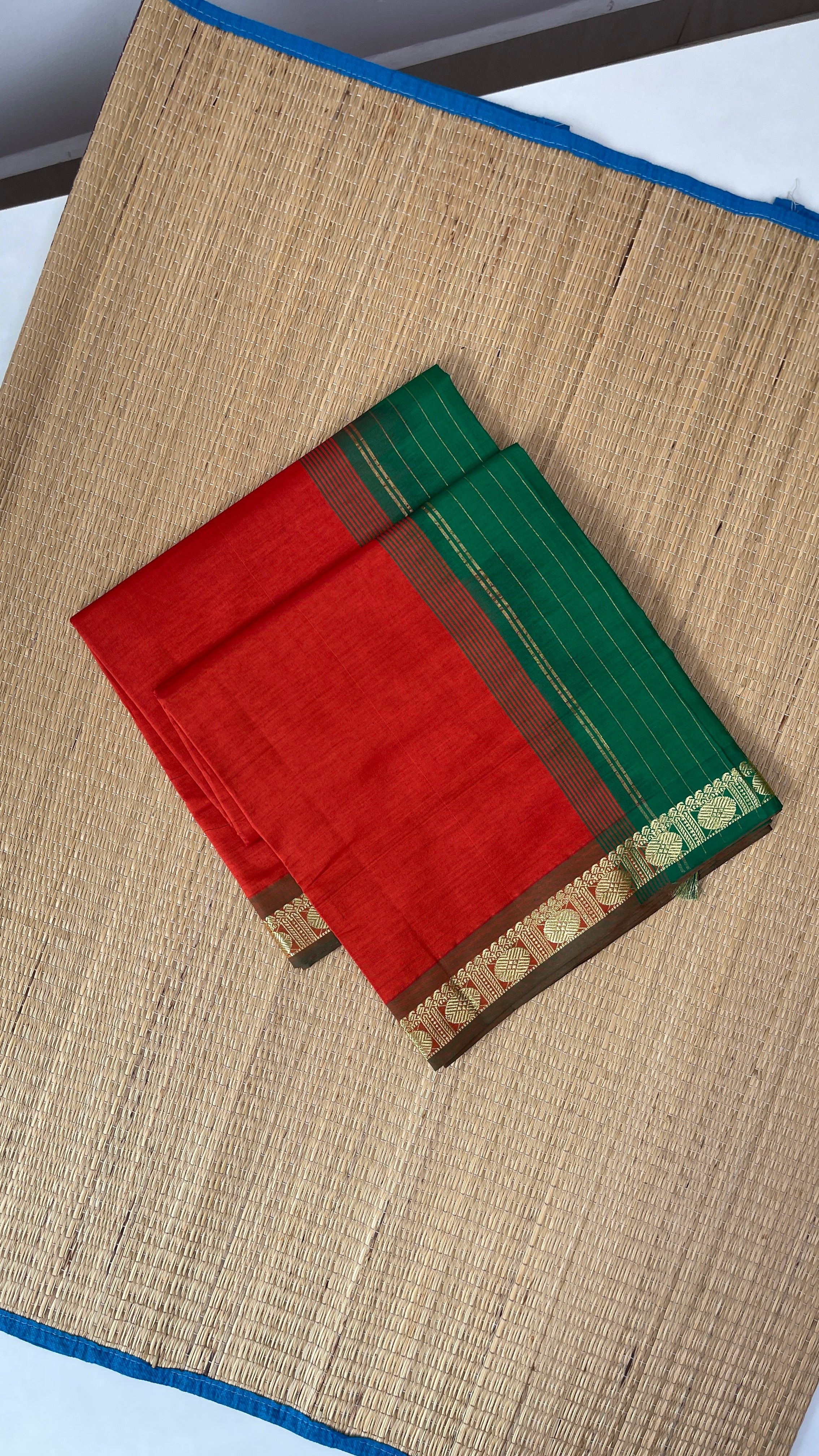 Orange Half Pure Silk Cotton Saree With Plain Pattern
