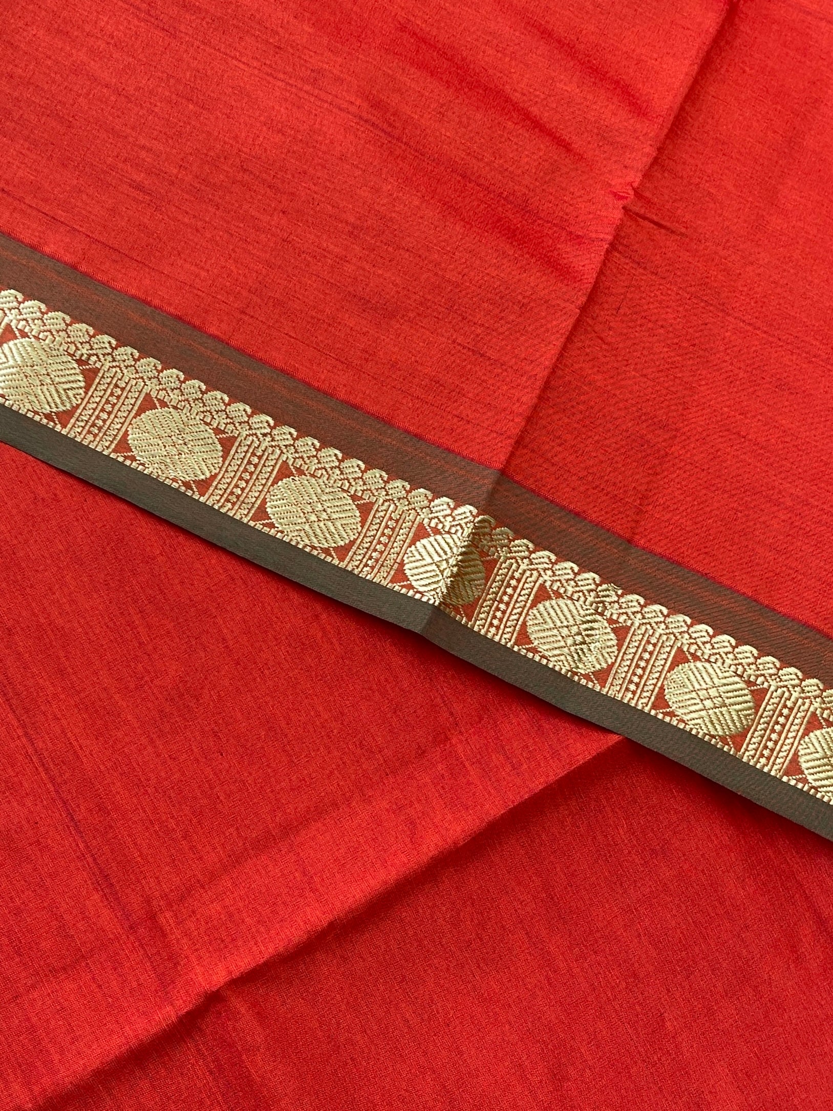 Orange Half Pure Silk Cotton Saree With Plain Pattern