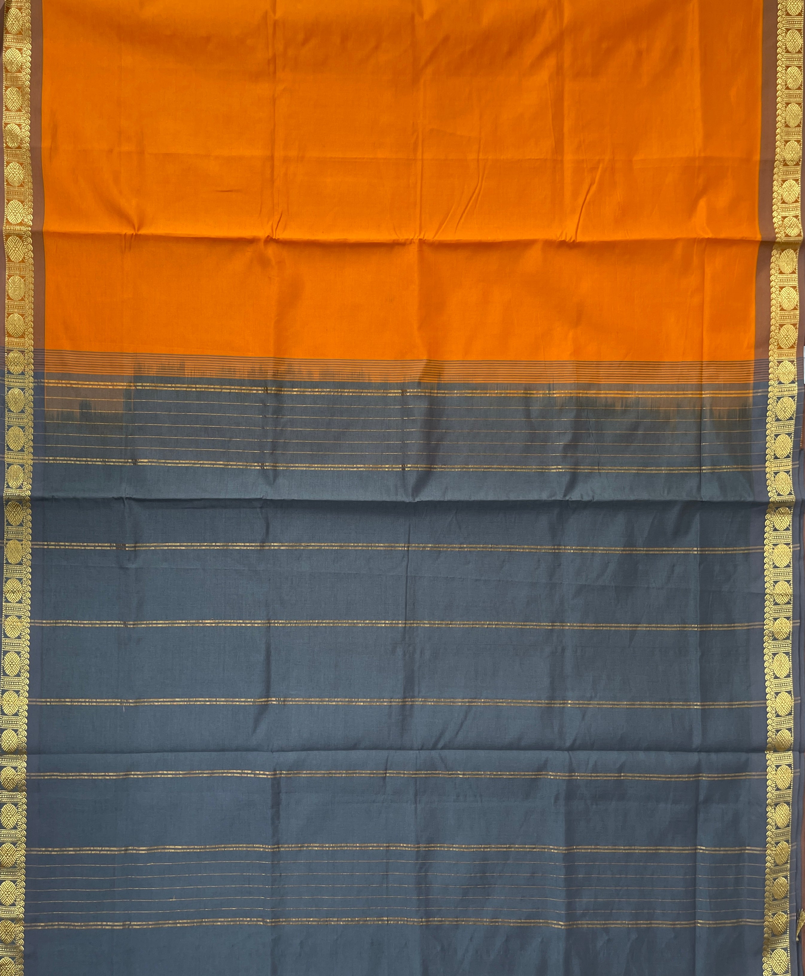 Lite Mustard Orange Half Pure Silk Cotton Saree With Plain Pattern