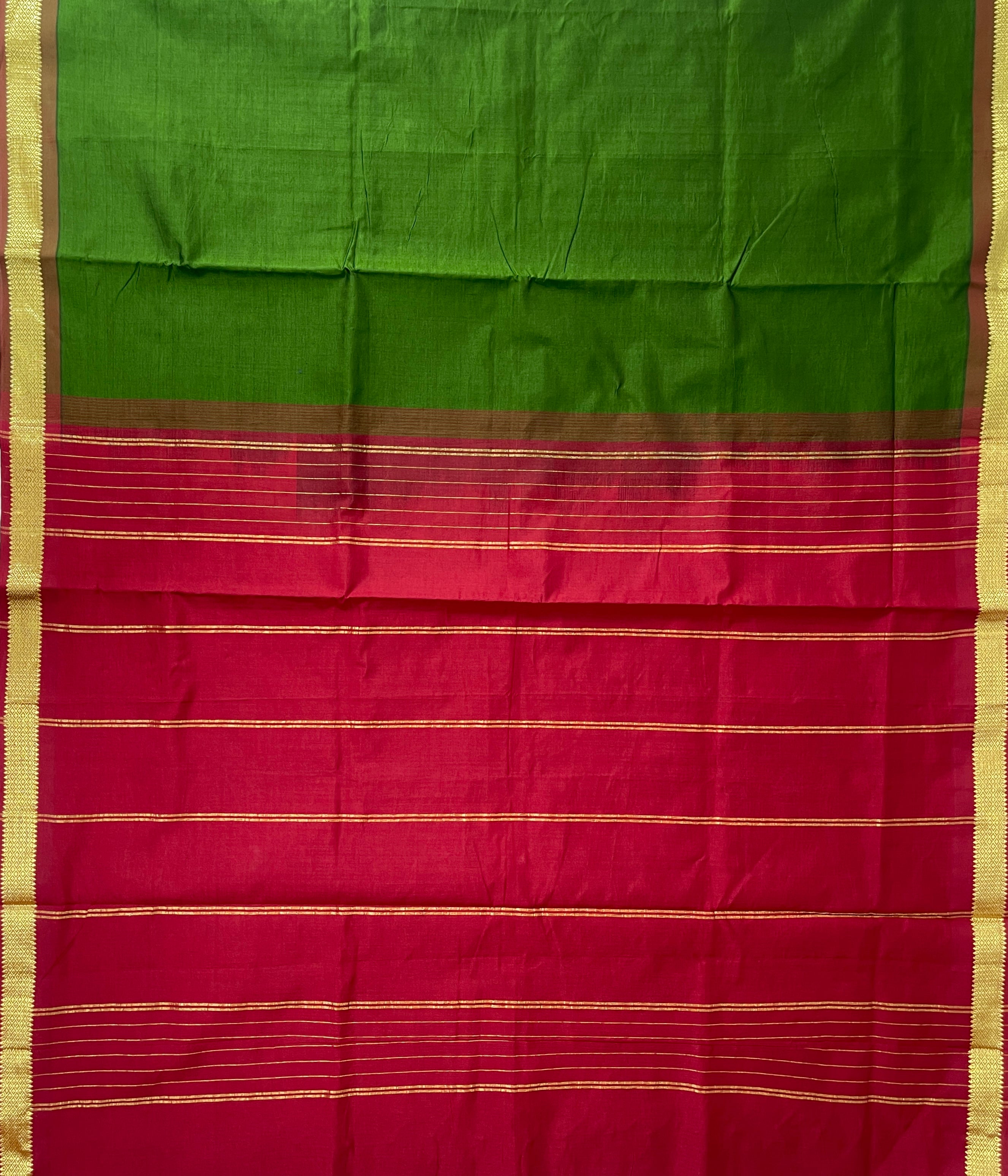 Green Half Pure Silk Cotton Saree With Plain Pattern