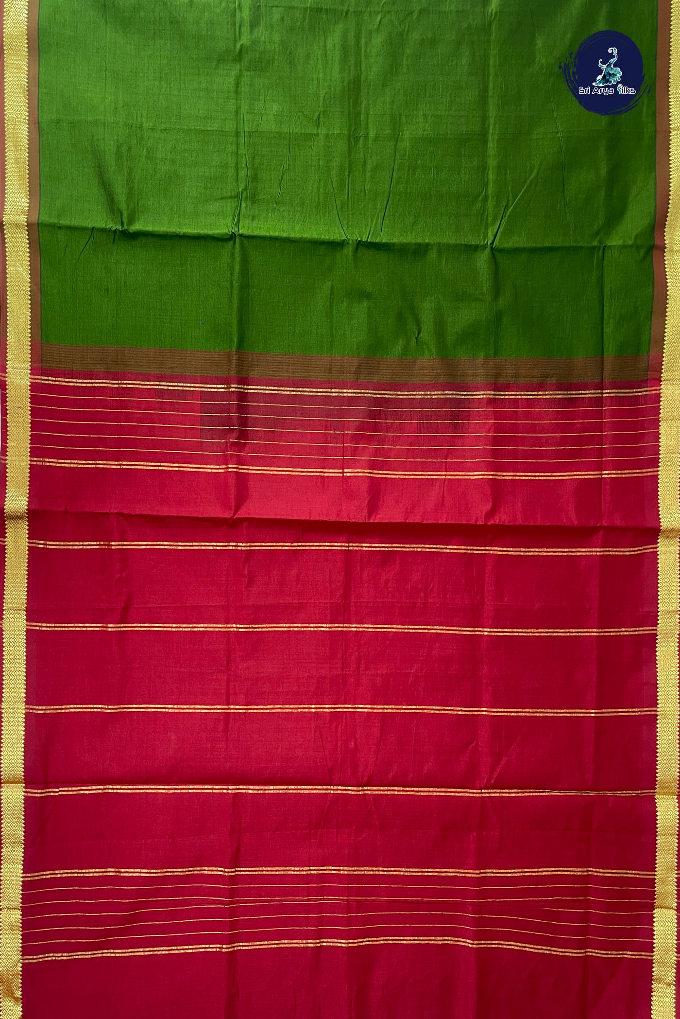 Green Half Pure Silk Cotton Saree With Plain Pattern