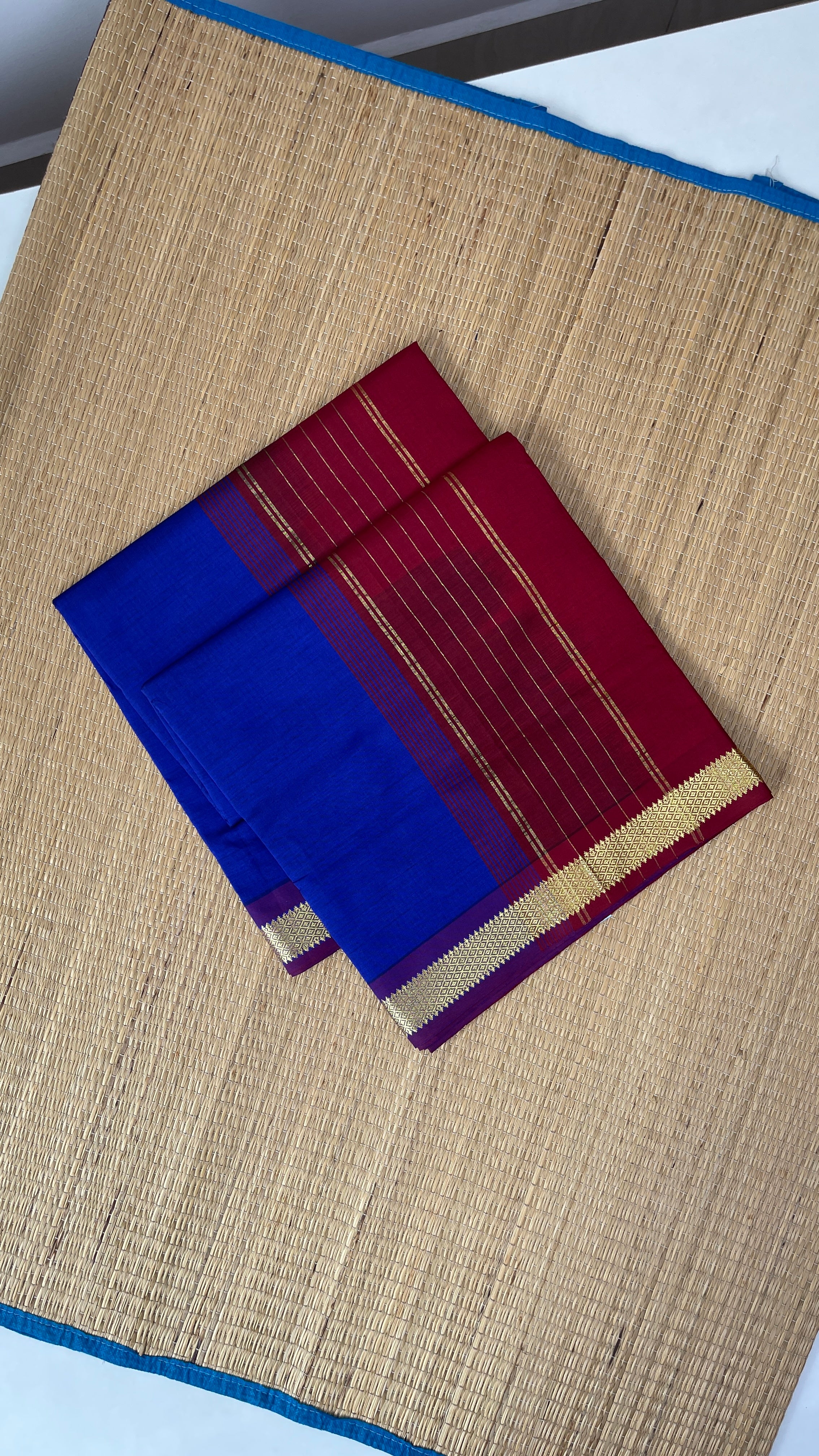 Dark Blue Half Pure Silk Cotton Saree With Plain Pattern
