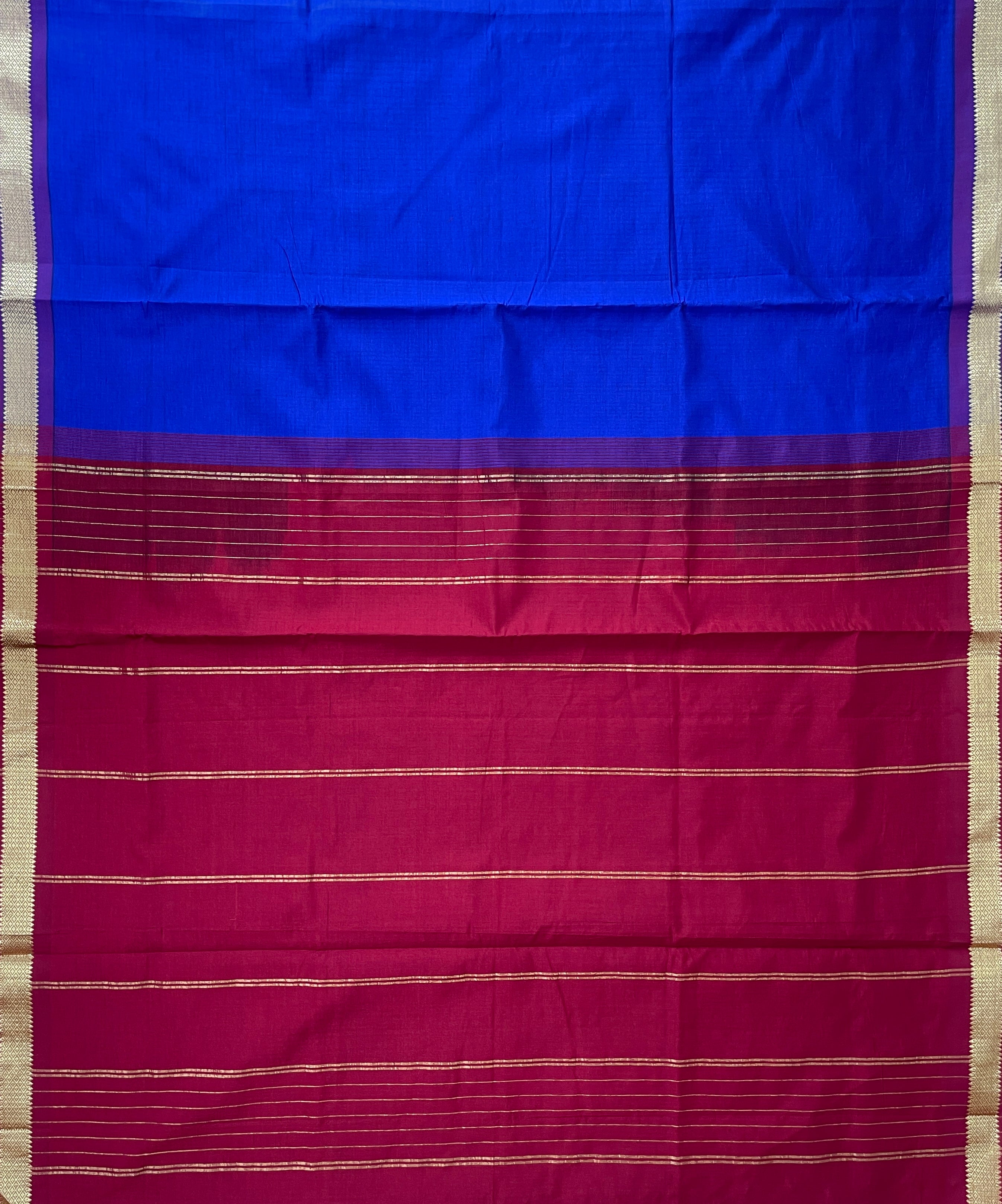 Dark Blue Half Pure Silk Cotton Saree With Plain Pattern