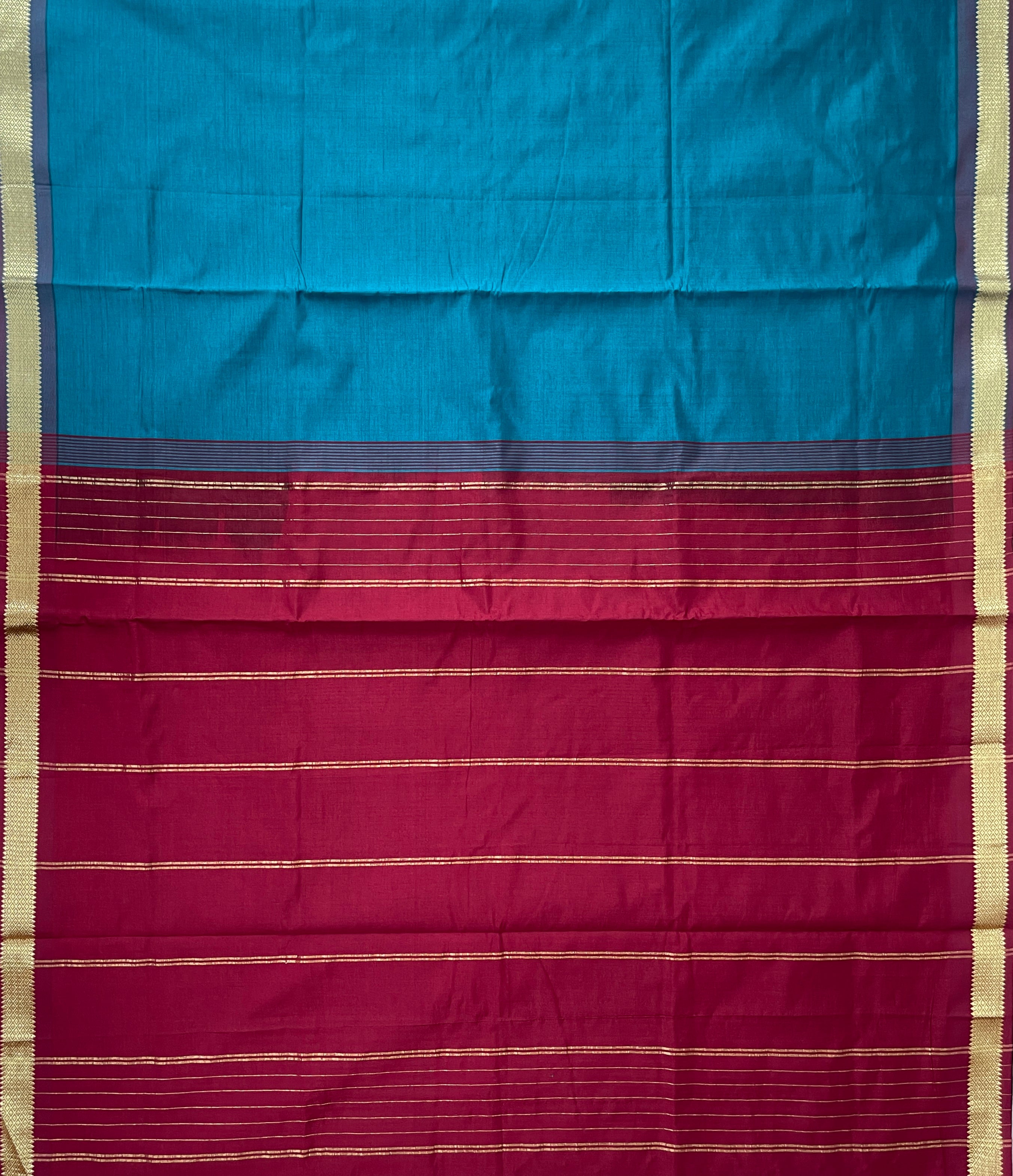 Peacock Green Half Pure Silk Cotton Saree With Plain Pattern