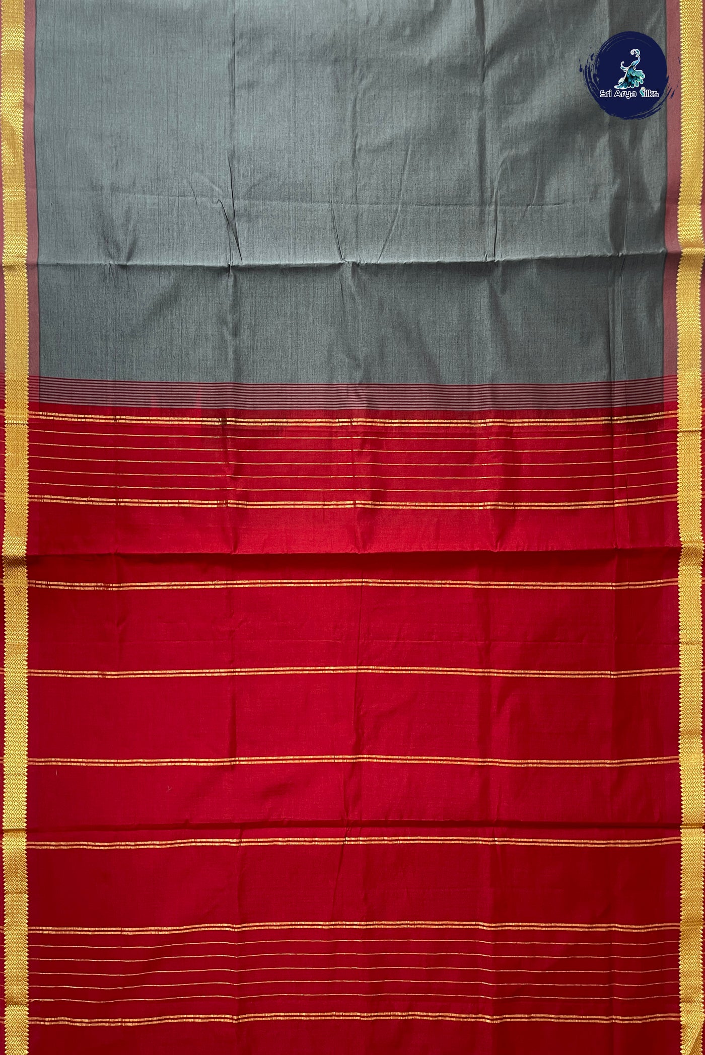 Grey Half Pure Silk Cotton Saree With Plain Pattern