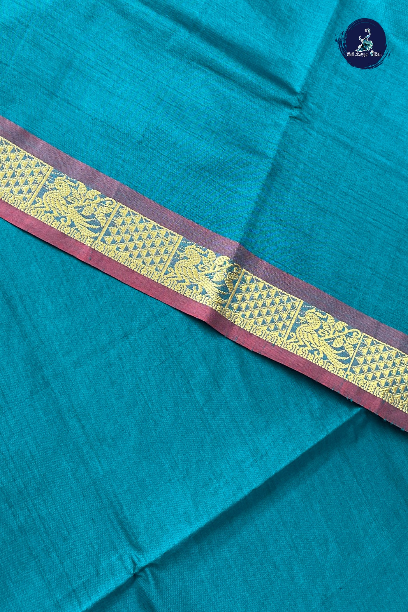 Teal Half Pure Silk Cotton Saree With Plain Pattern