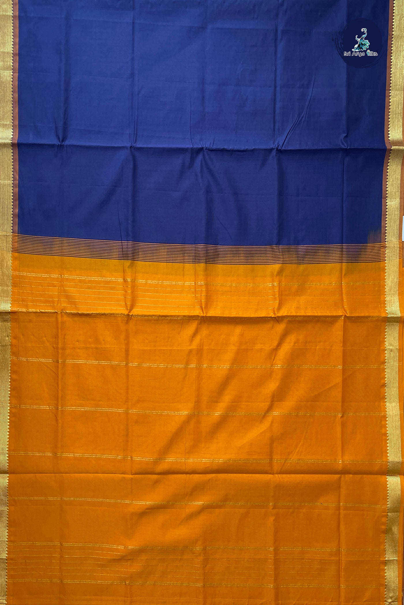 Blue Half Pure Silk Cotton Saree With Plain Pattern