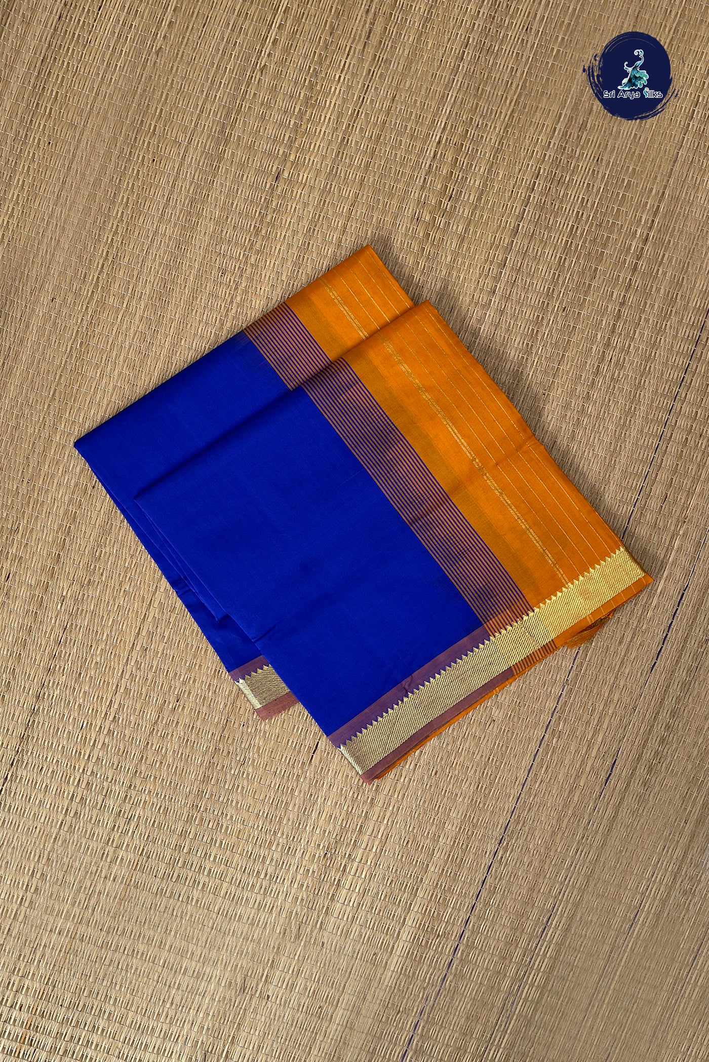 Ink Blue Half Pure Silk Cotton Saree With Plain Pattern