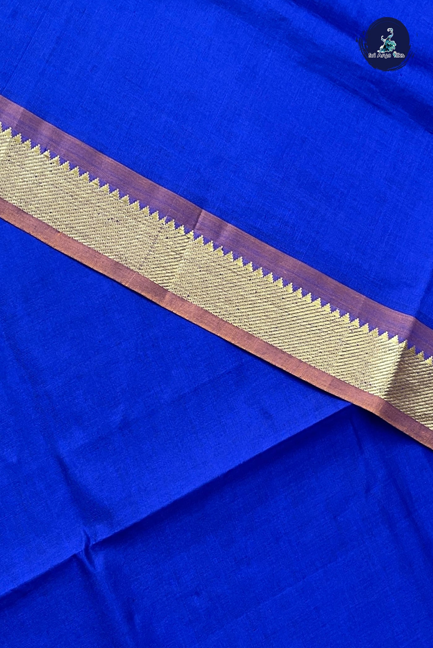 Ink Blue Half Pure Silk Cotton Saree With Plain Pattern