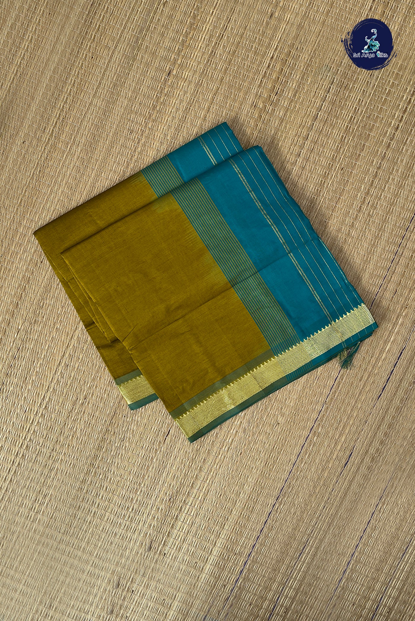 Golden Mustard Half Pure Silk Cotton Saree With Plain Pattern