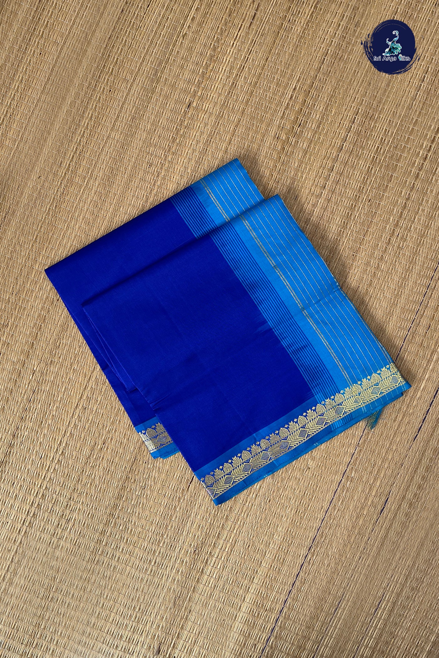 Ink Blue Half Pure Silk Cotton Saree With Plain Pattern
