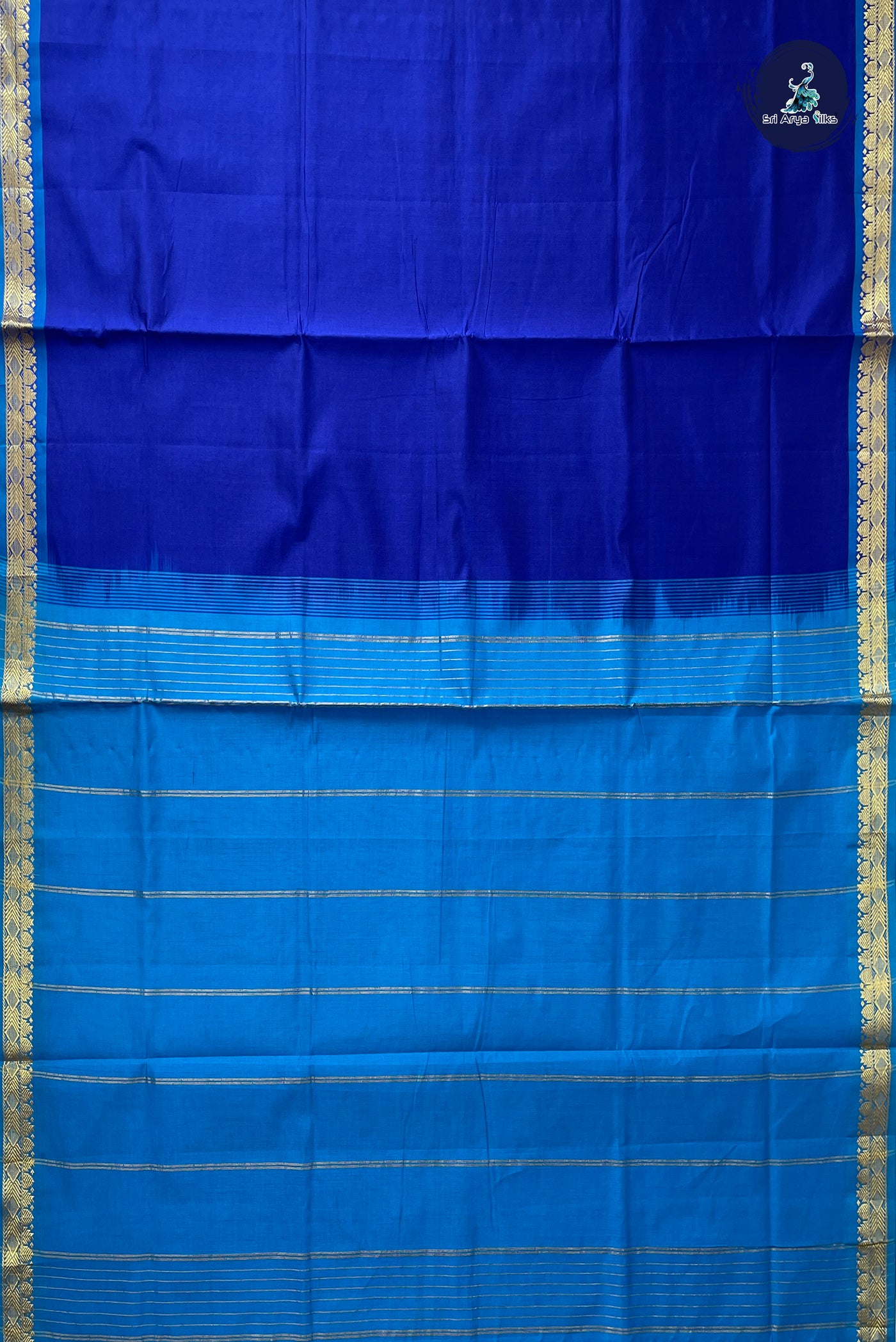 Ink Blue Half Pure Silk Cotton Saree With Plain Pattern