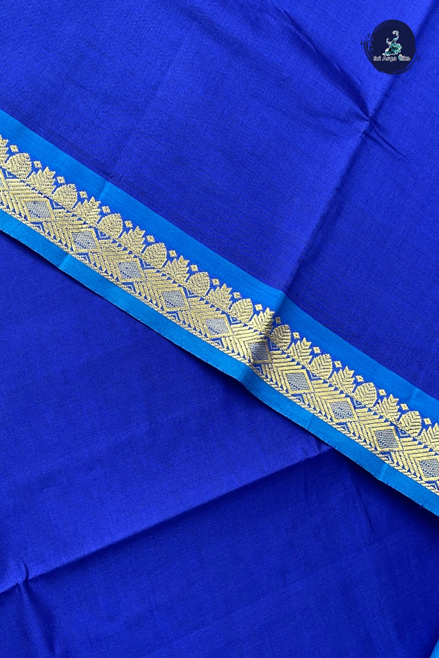 Ink Blue Half Pure Silk Cotton Saree With Plain Pattern