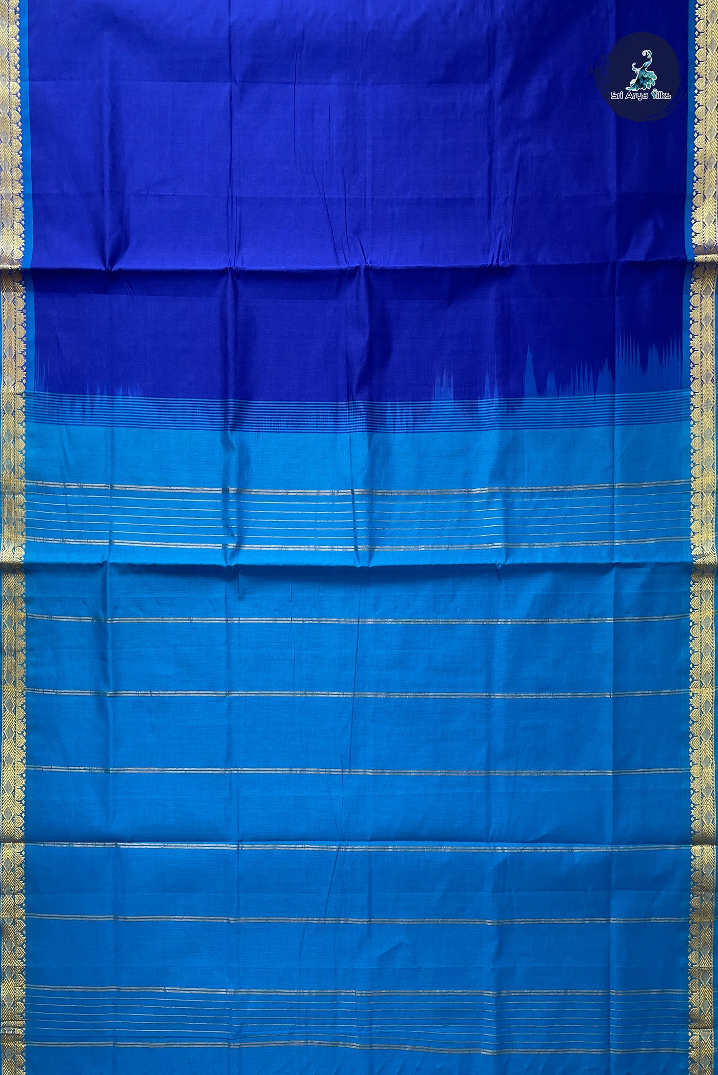 Ink Blue Half Pure Silk Cotton Saree With Plain Pattern