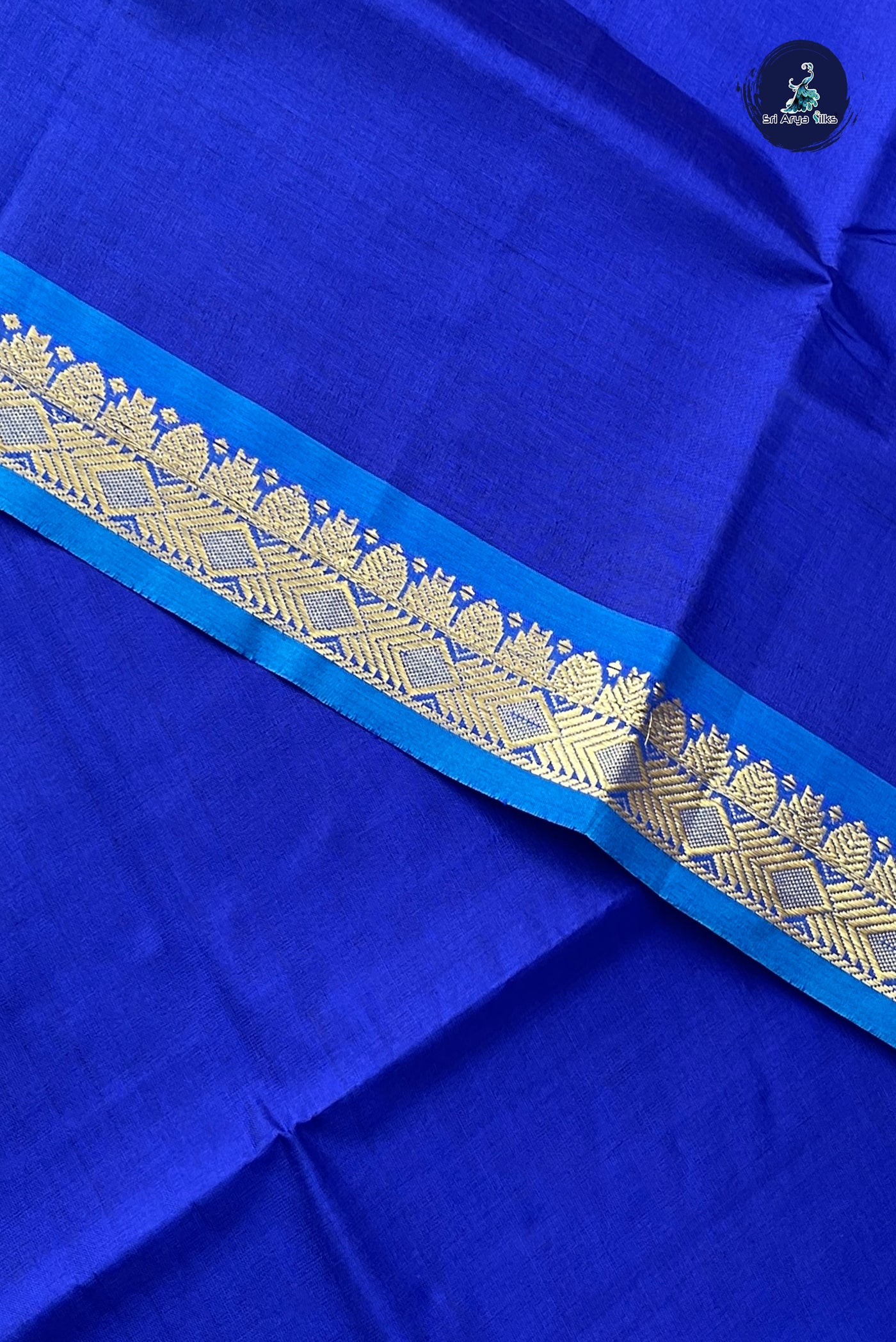 Ink Blue Half Pure Silk Cotton Saree With Plain Pattern