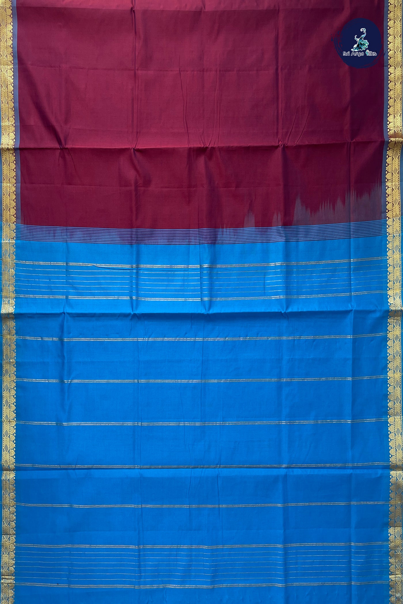 Brown Half Pure Silk Cotton Saree With Plain Pattern