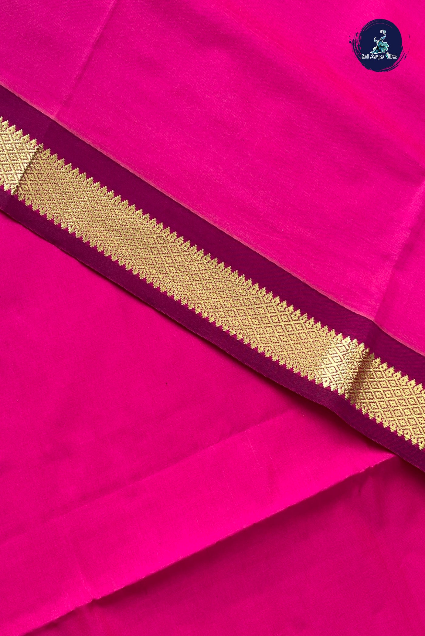 Pink Half Pure Silk Cotton Saree With Plain Pattern