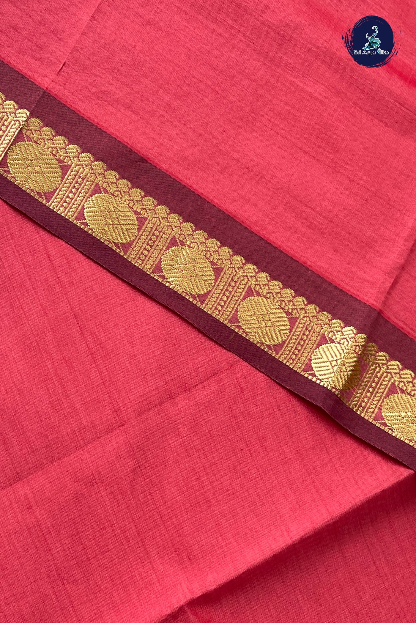 Caramel Shade Half Pure Silk Cotton Saree With Plain Pattern