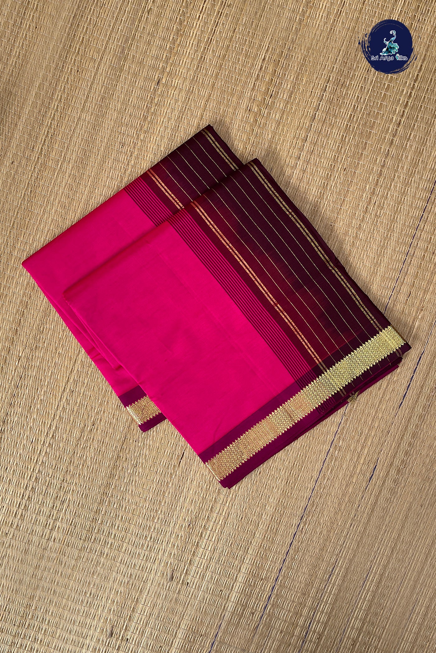 Dark Pink Half Pure Silk Cotton Saree With Plain Pattern