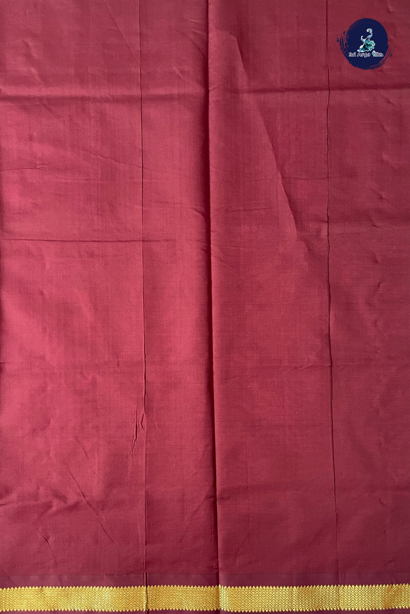 Dark Pink Half Pure Silk Cotton Saree With Plain Pattern