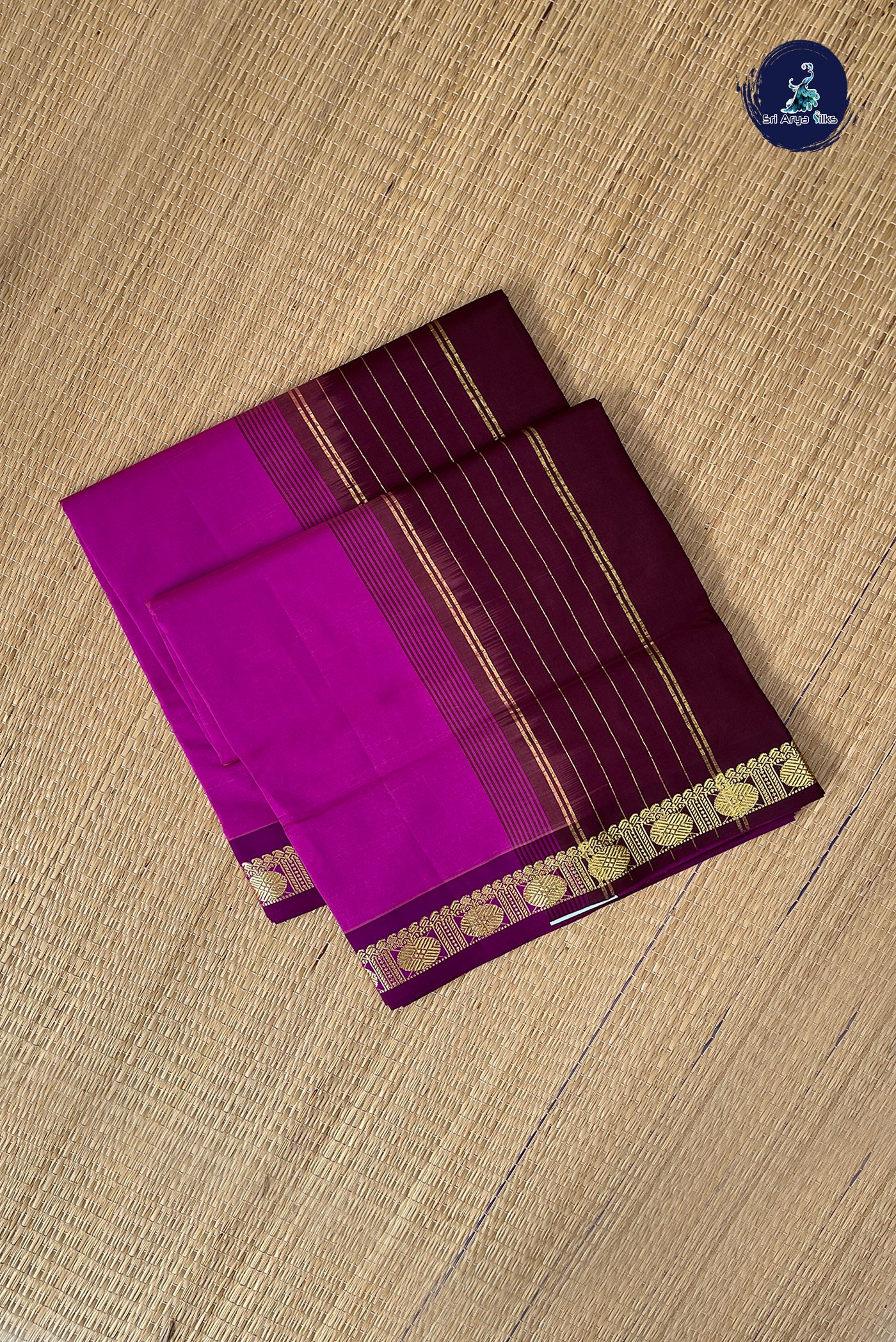 Purple Half Pure Silk Cotton Saree With Plain Pattern