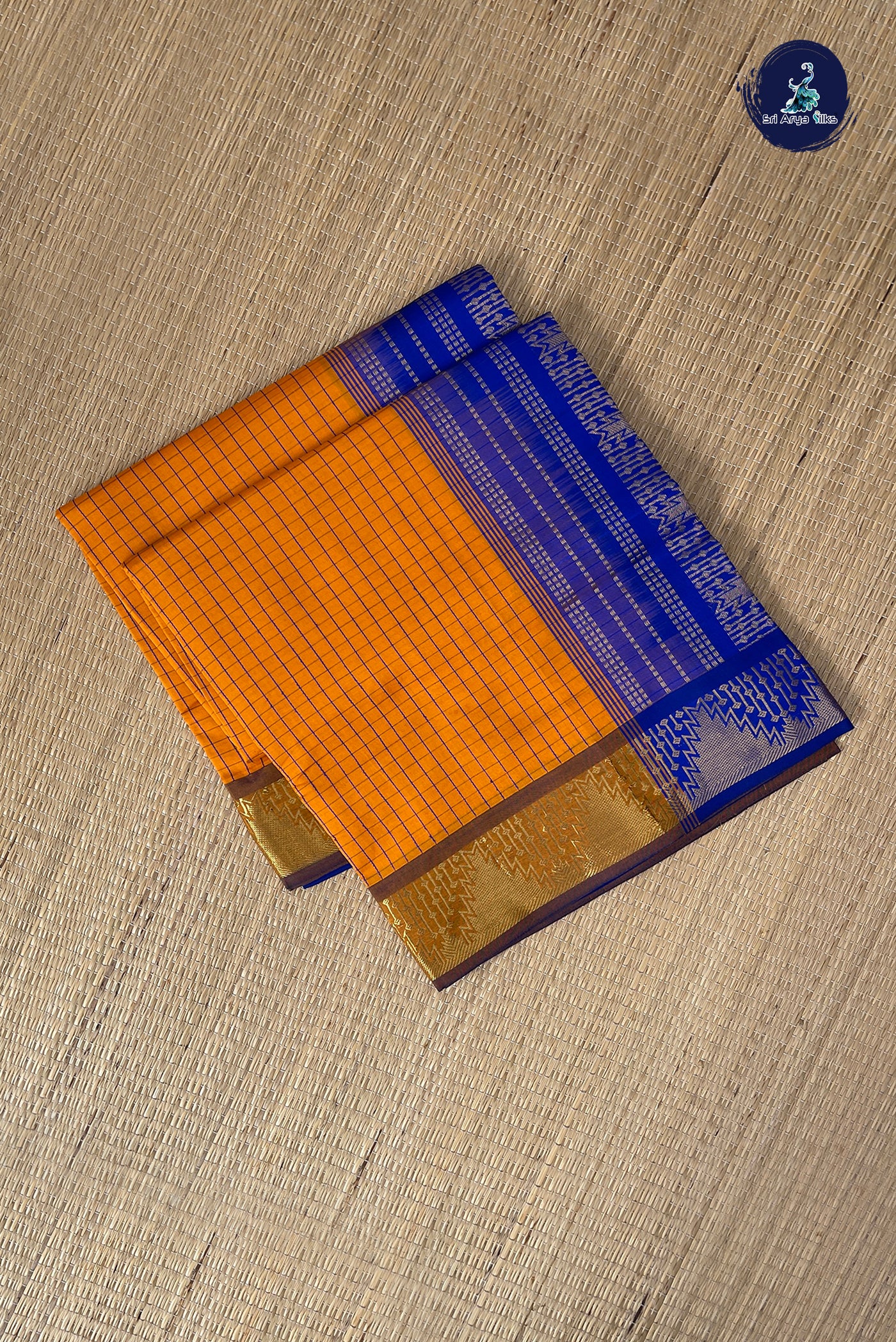 Mustard Yellow Checked Saree With Checked Pattern