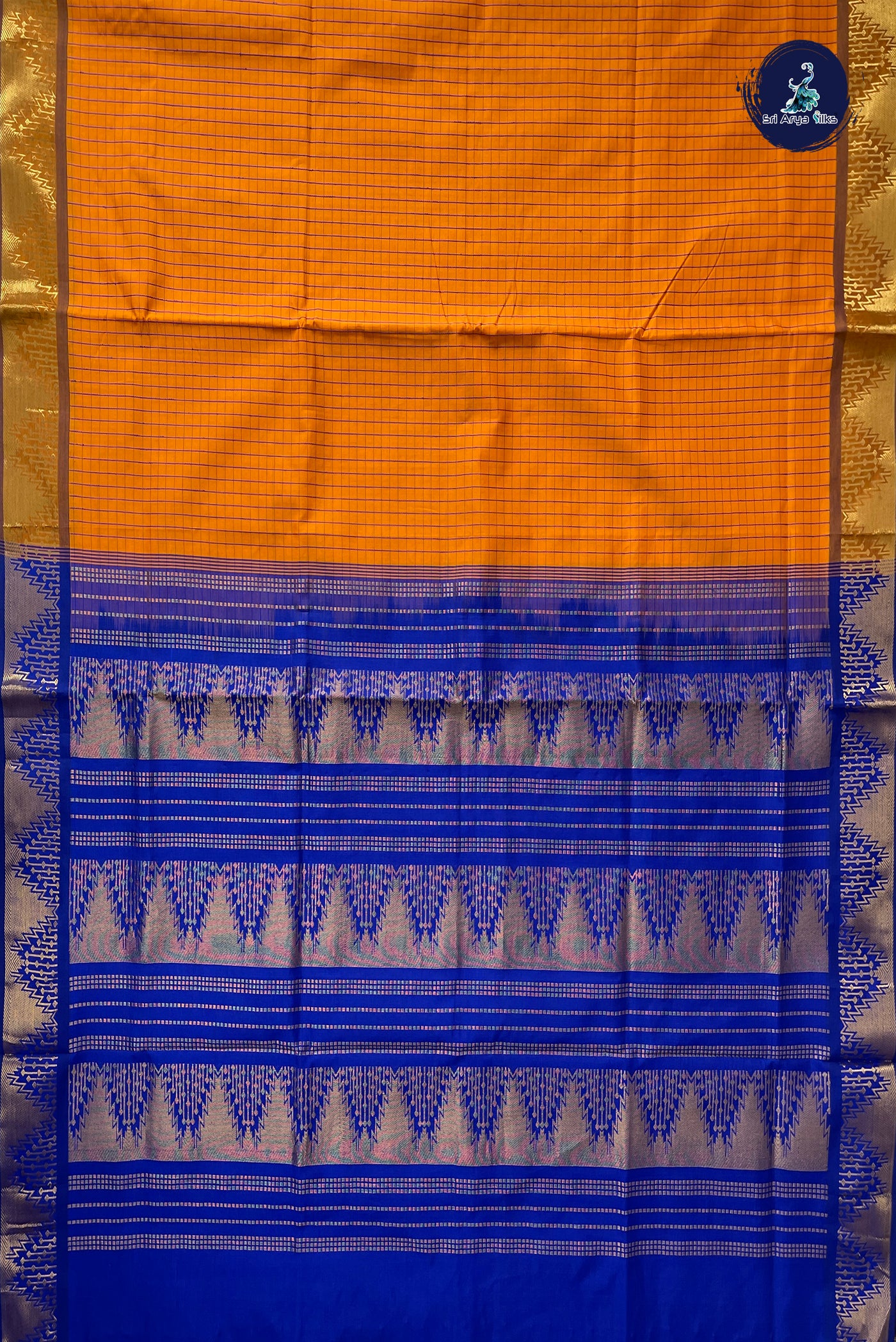 Mustard Yellow Checked Saree With Checked Pattern
