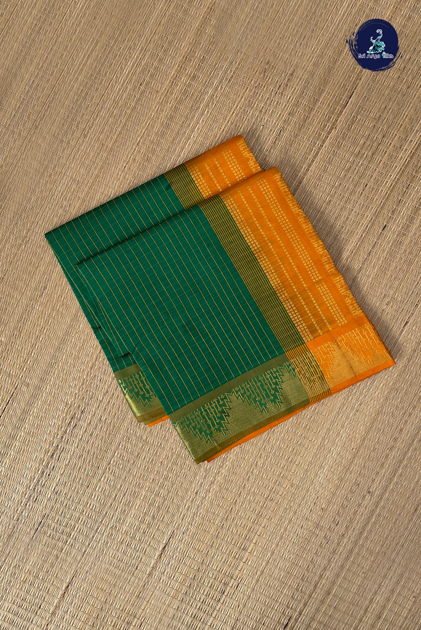 Green Checked Saree With Checked Pattern