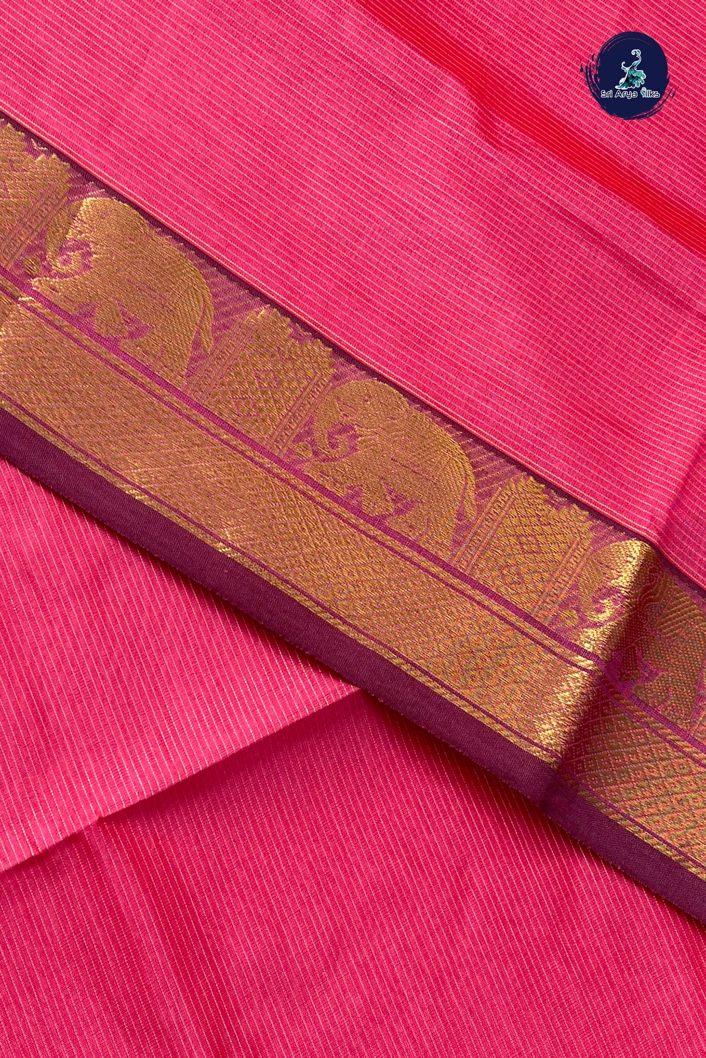 Dual Tone Pink Vaira Oosi Silk Cotton Saree With Vaira Oosi Pattern