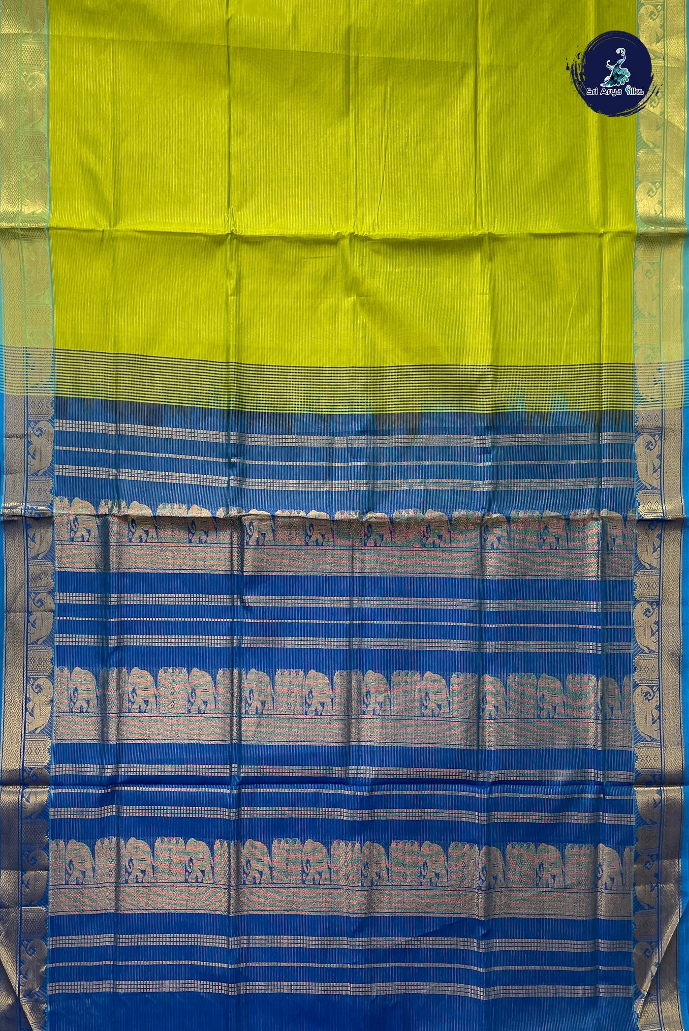 Light Green Vaira Oosi Silk Cotton Saree With Vaira Oosi Pattern