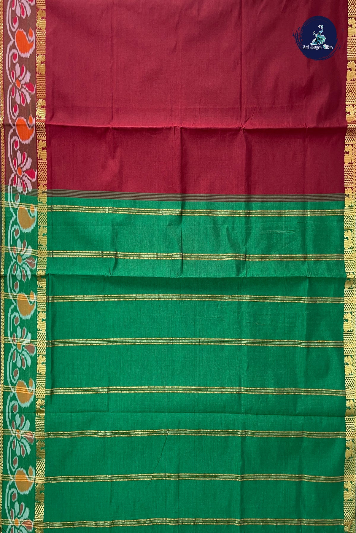 Maroon Half Pure Silk Cotton Saree With Plain Pattern