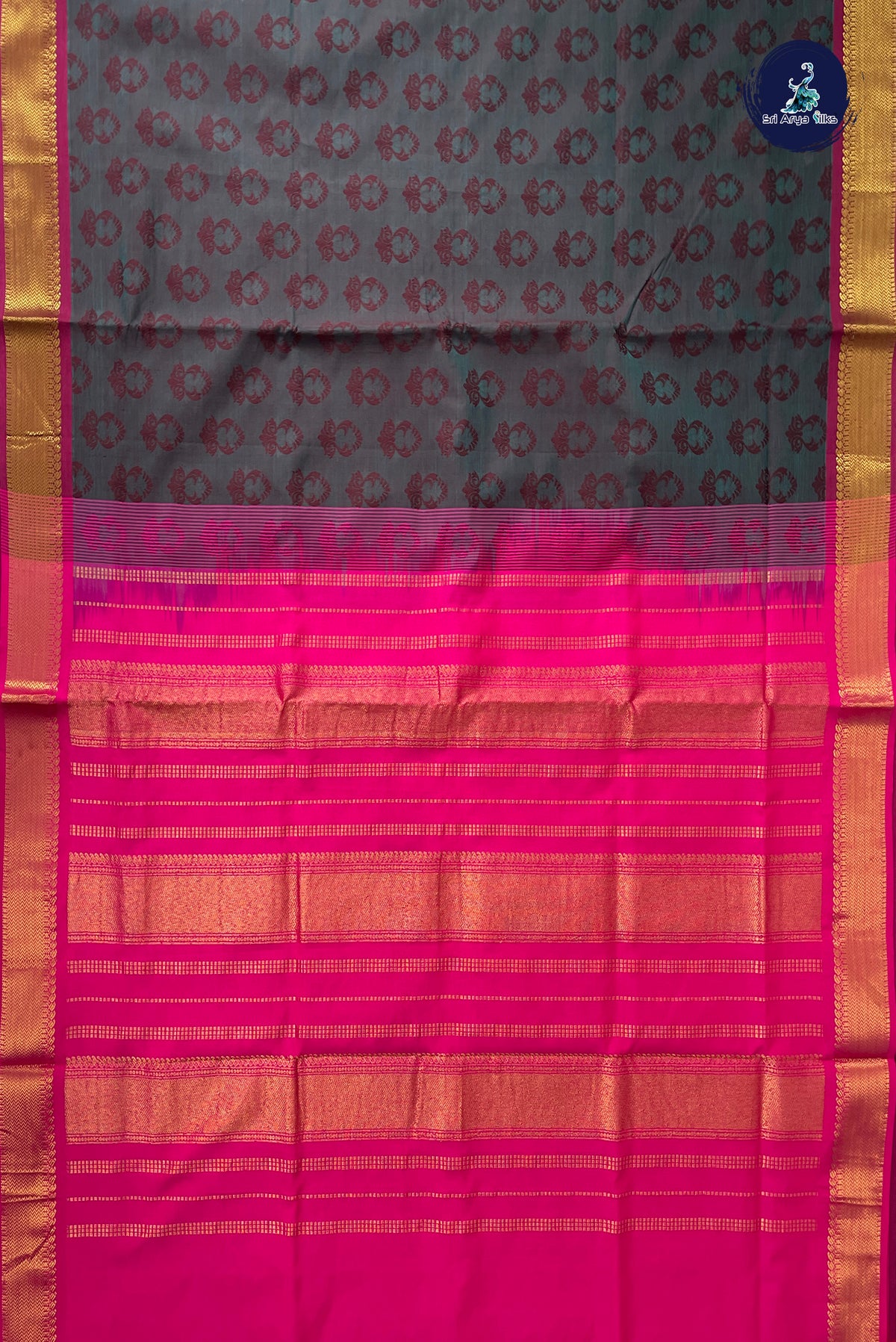 Dual Tone Brown Half Pure Silk Cotton Saree With Embossed Pattern