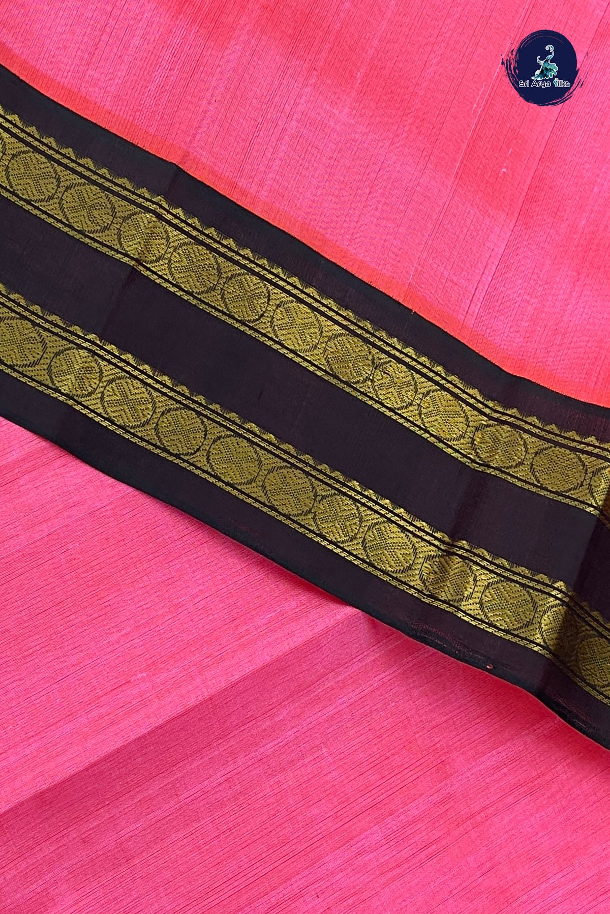 Peach Pink Korvai Silk Cotton Saree With Plain Pattern