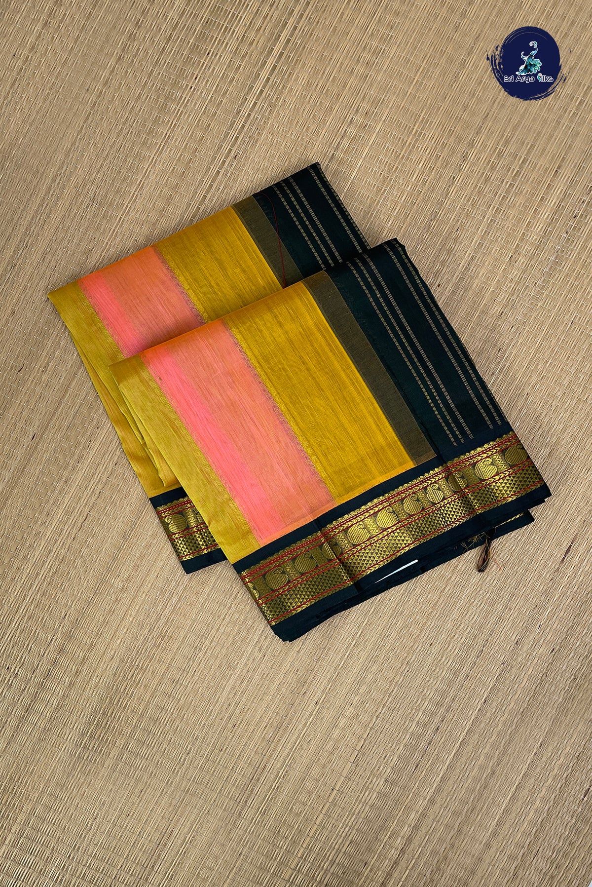 Multi Colour Korvai Silk Cotton Saree With Stripes Pattern